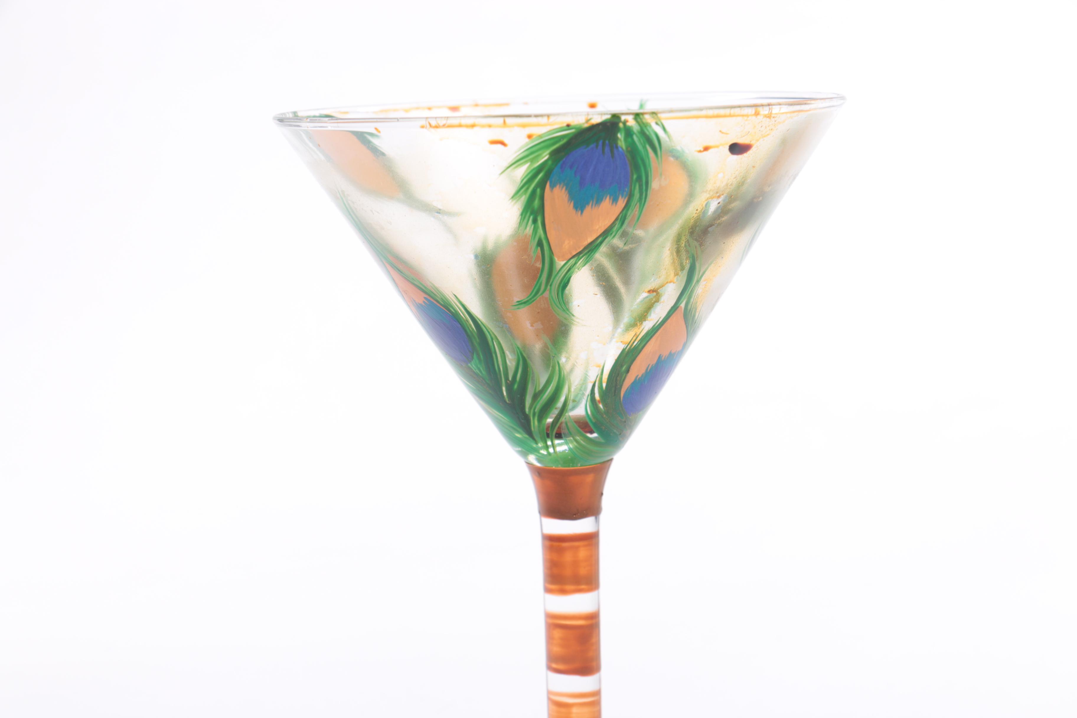 Peacock Feather Motif Glass Cocktail Set