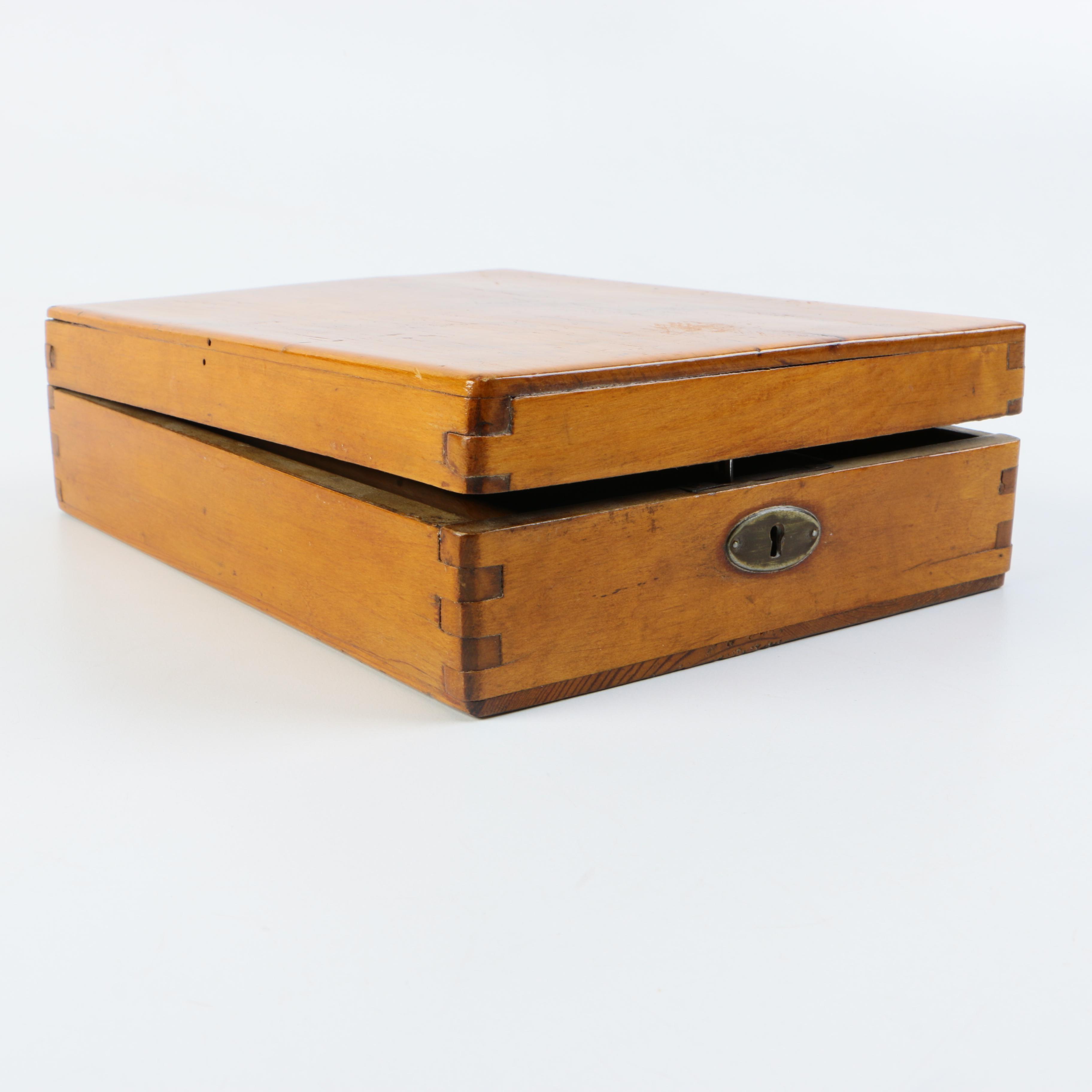 Antique Travel Shaving Box With Foldaway Mirror