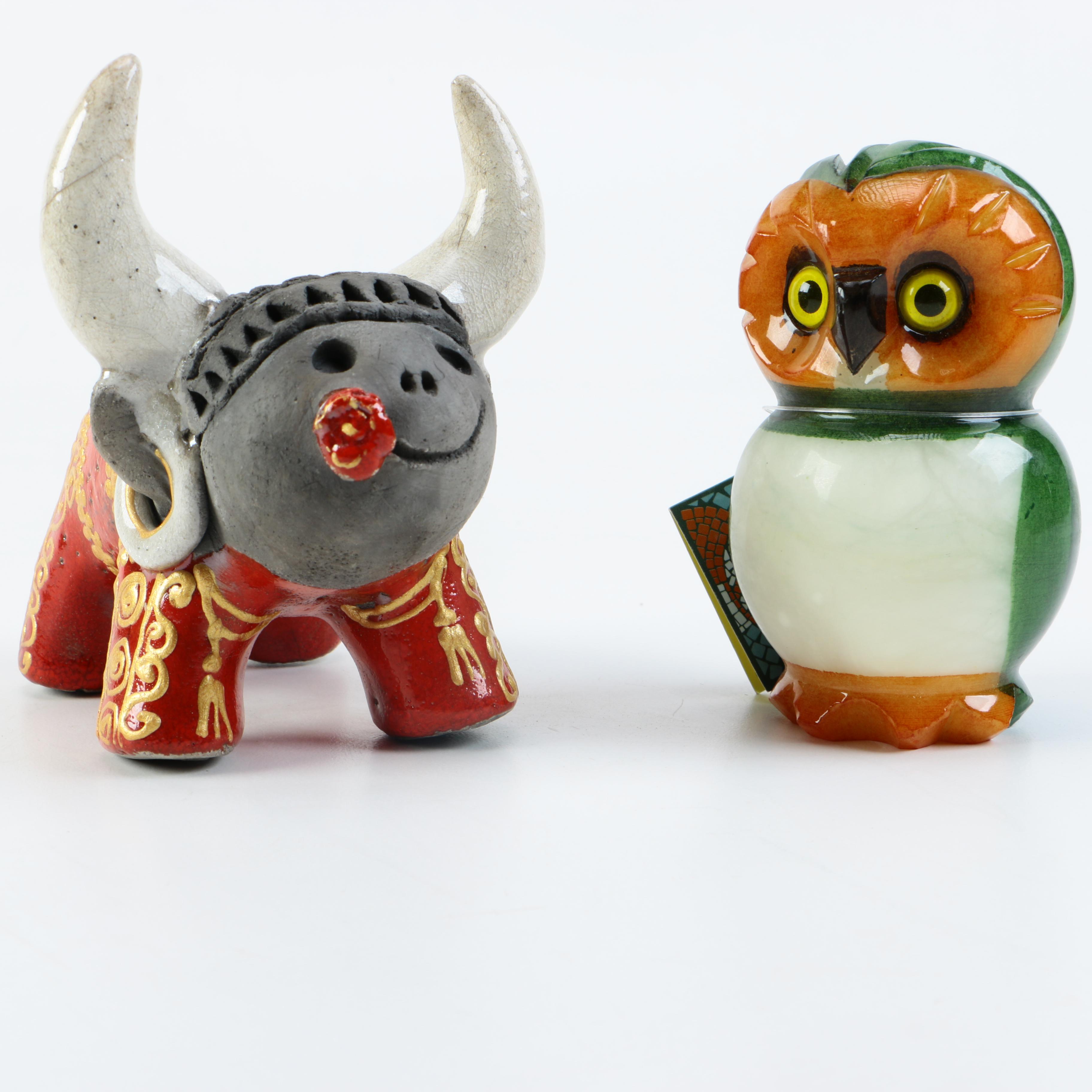 Hand-Painted Alabaster and Clay Figurines of Animals