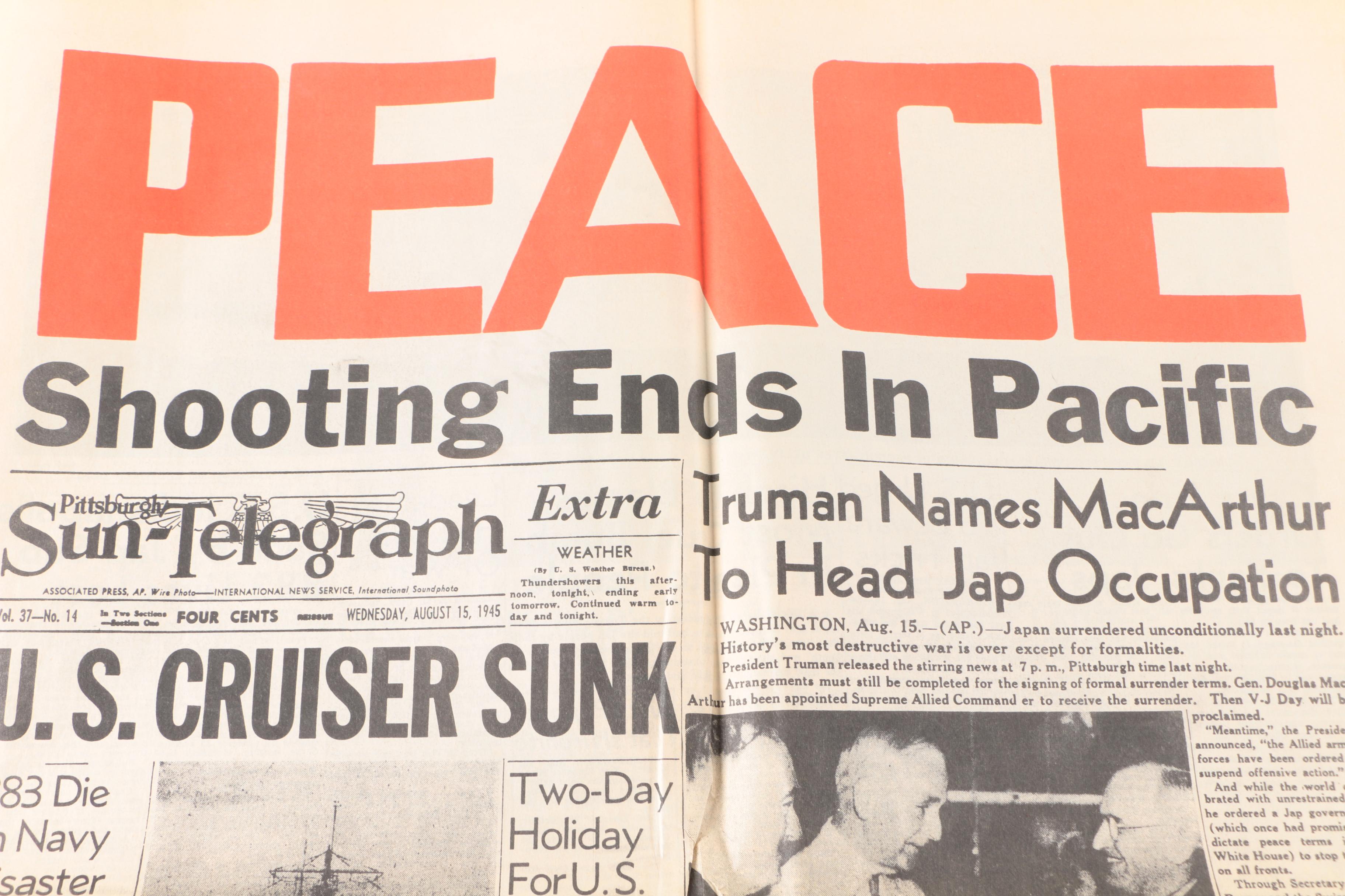 August 15, 1945 "Pittsburgh Sun-Telegraph" Newspaper