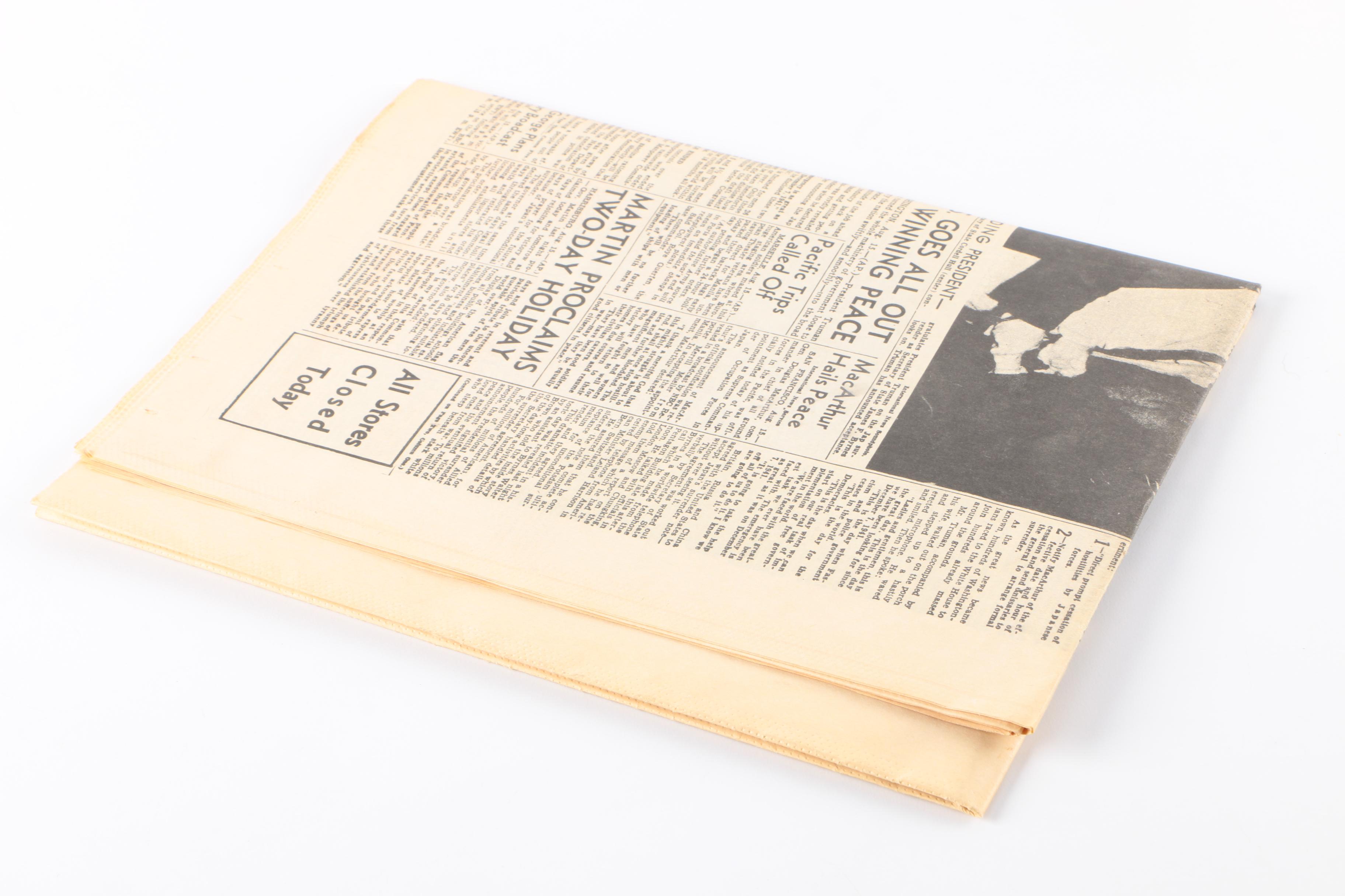 August 15, 1945 "Pittsburgh Sun-Telegraph" Newspaper