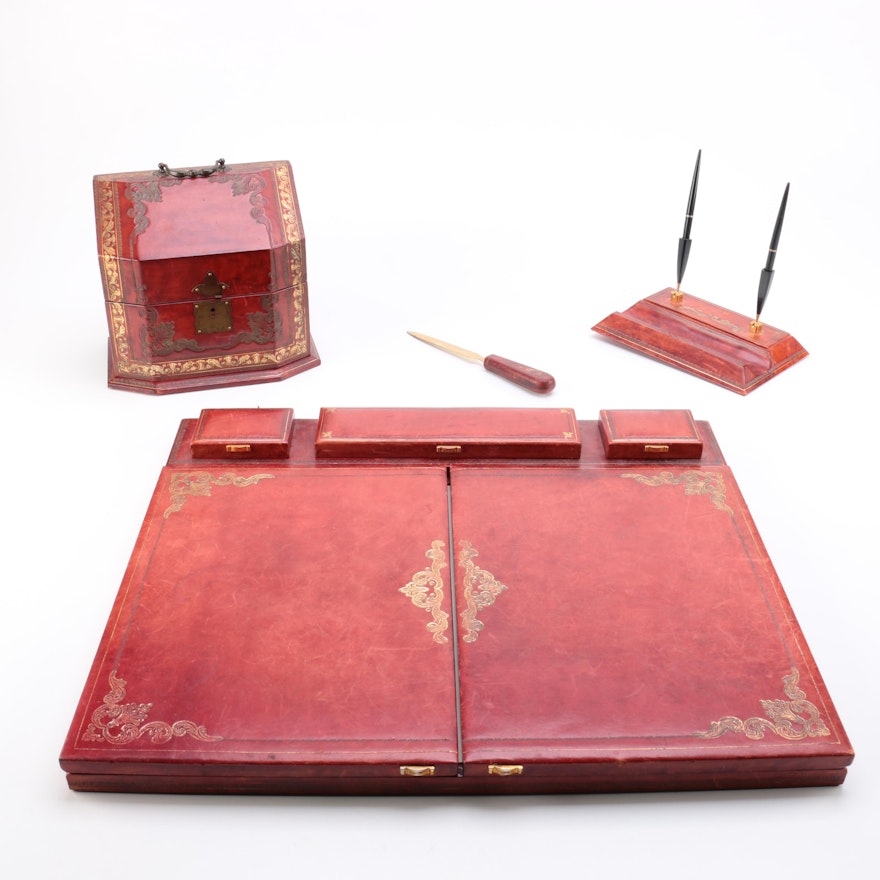 Vintage Red Leather Desk Accessories