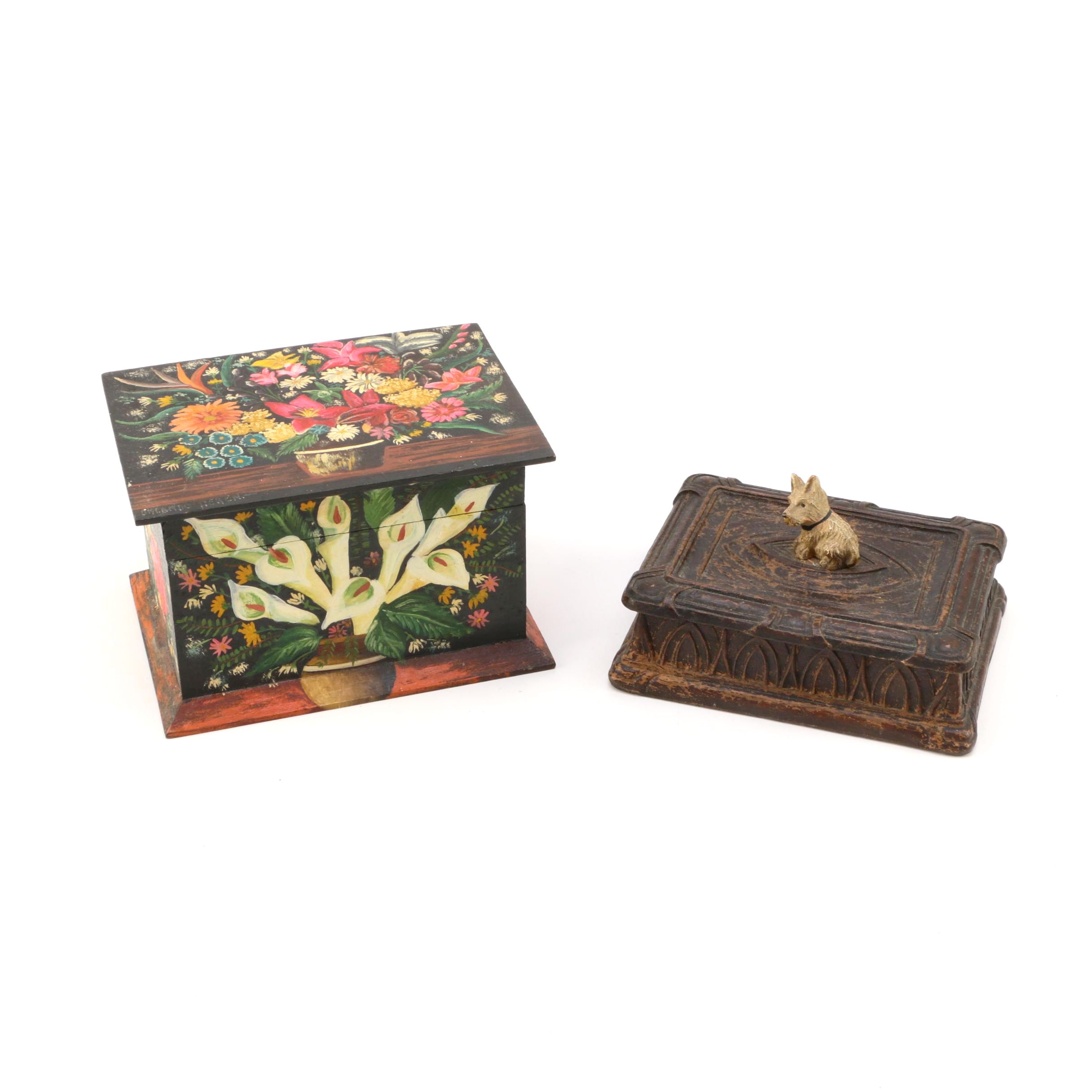 Hand-Painted and Orna Wood Carved Jewelry Boxes