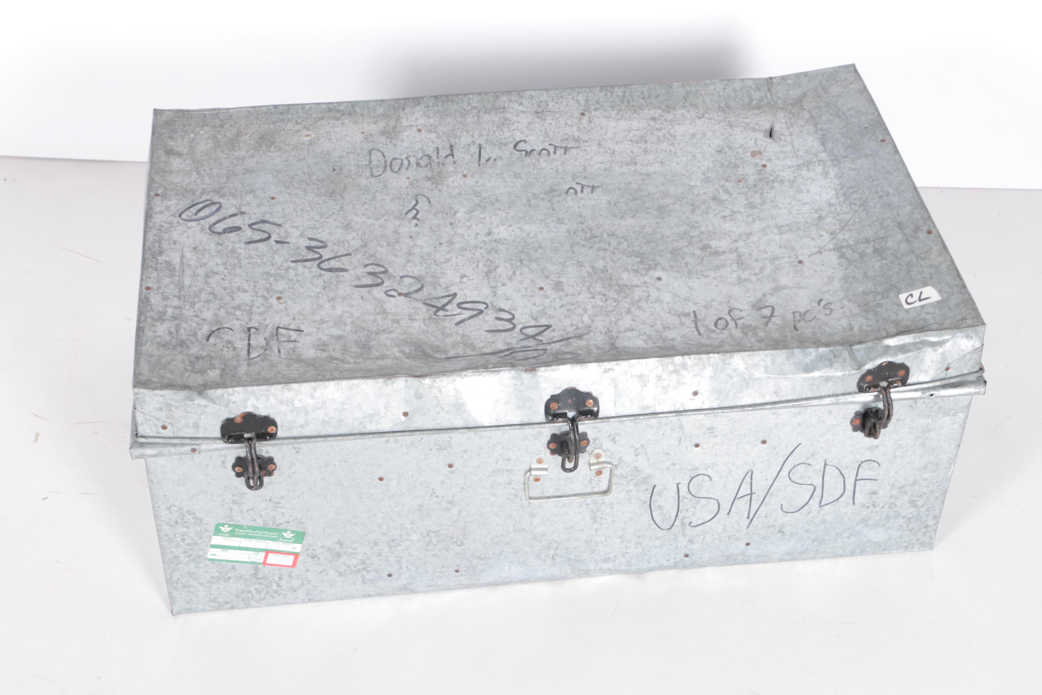 Two Large Galvanized Steel Storage Trunks