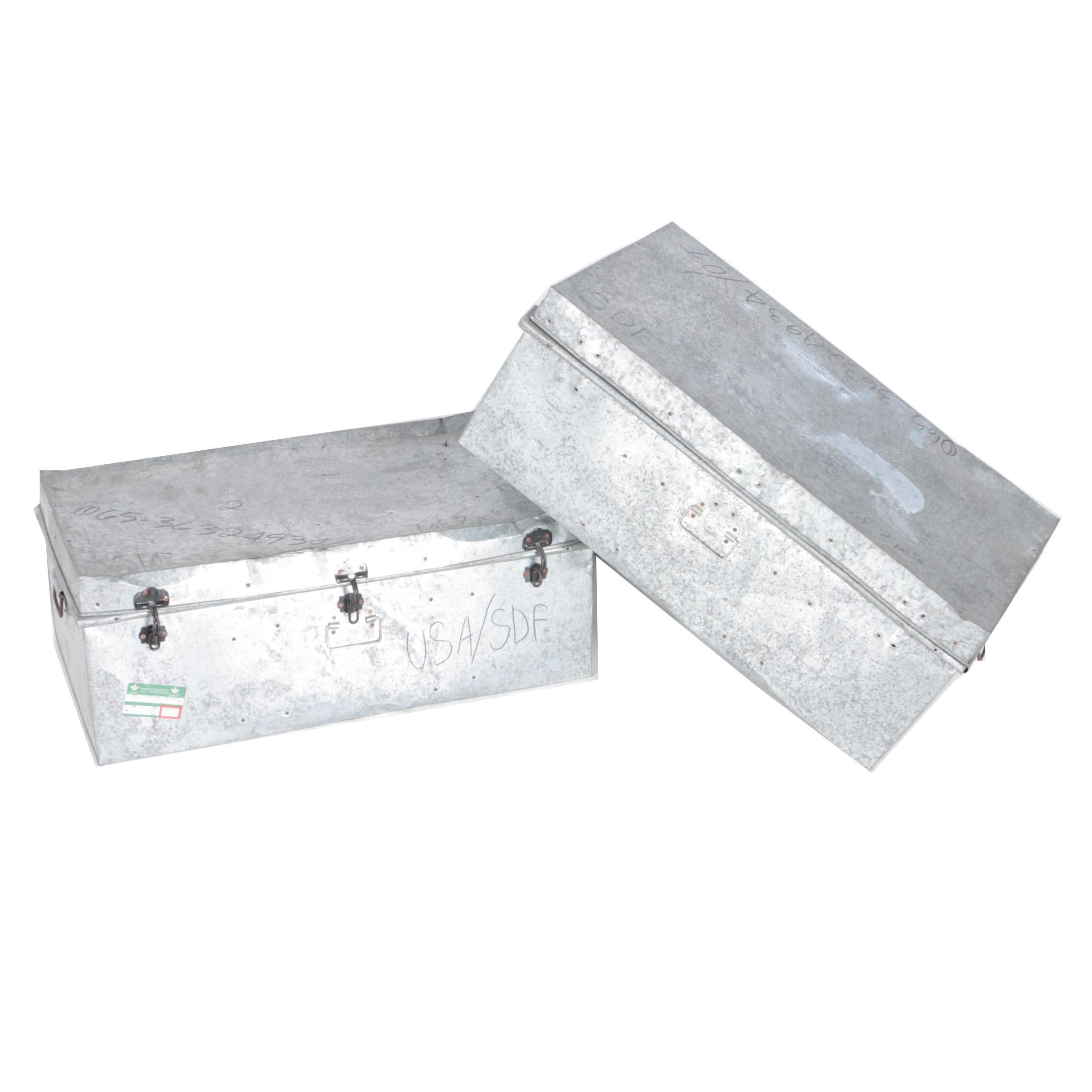 Two Large Galvanized Steel Storage Trunks
