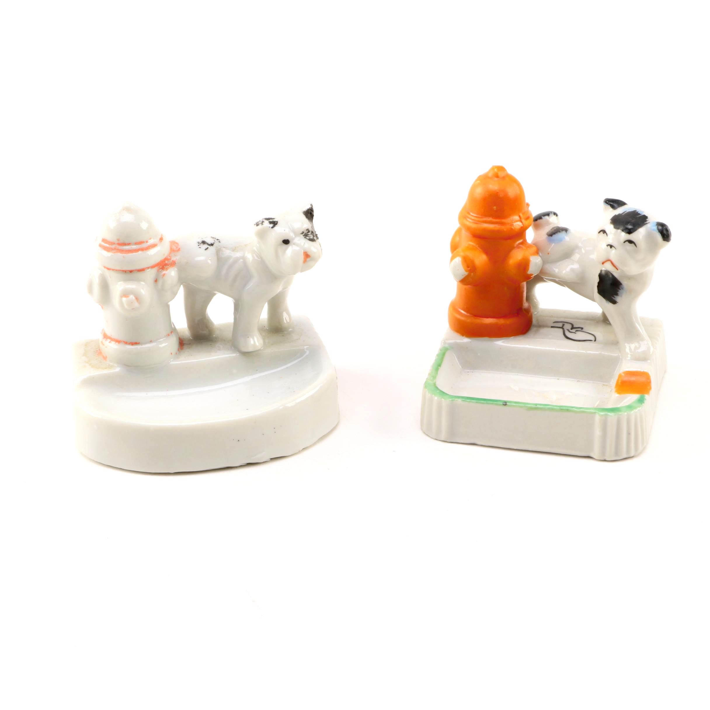 Vintage Ceramic Dog and Fire Hydrant Figurines