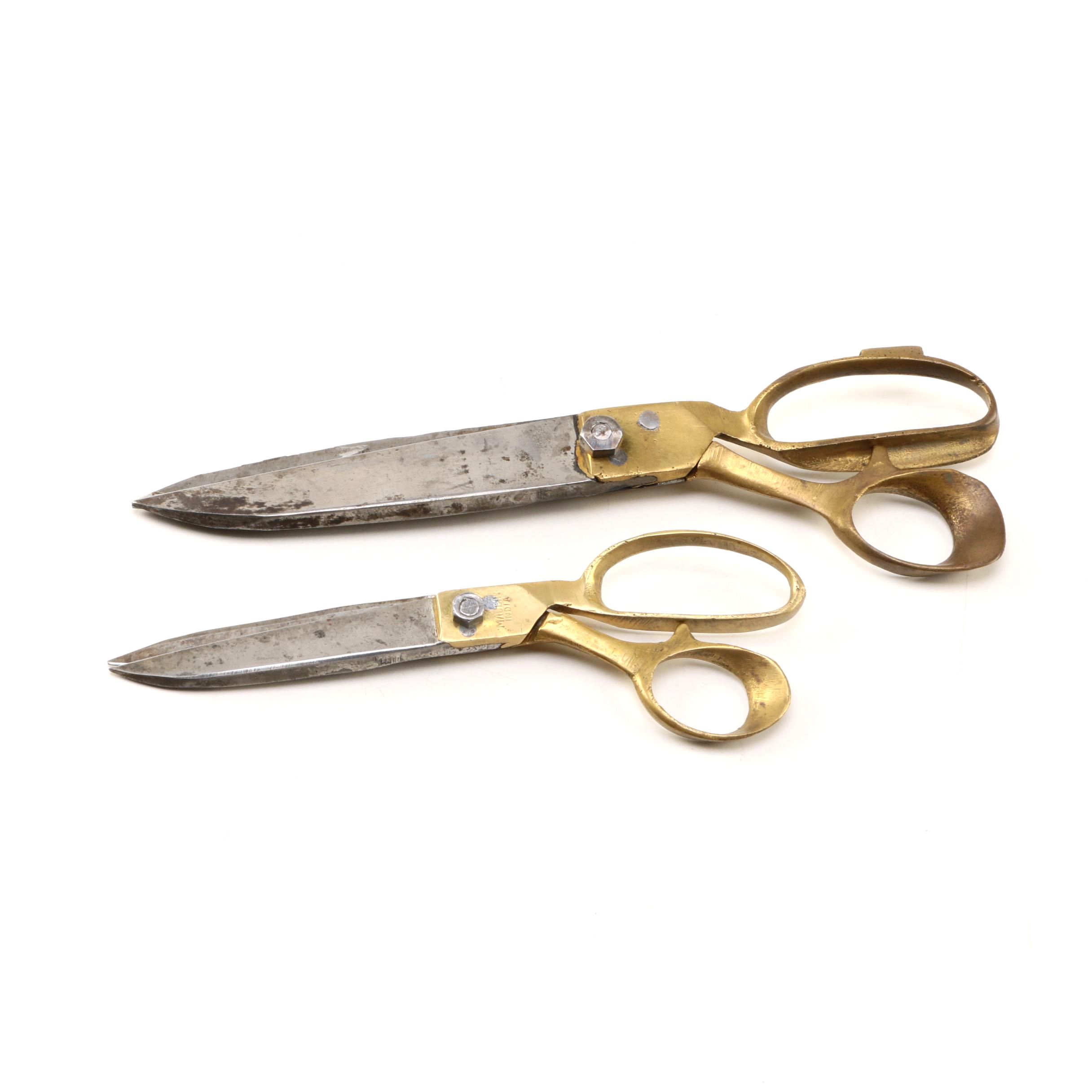 Two Pairs of Vintage Brass Handle Craft Scissors
