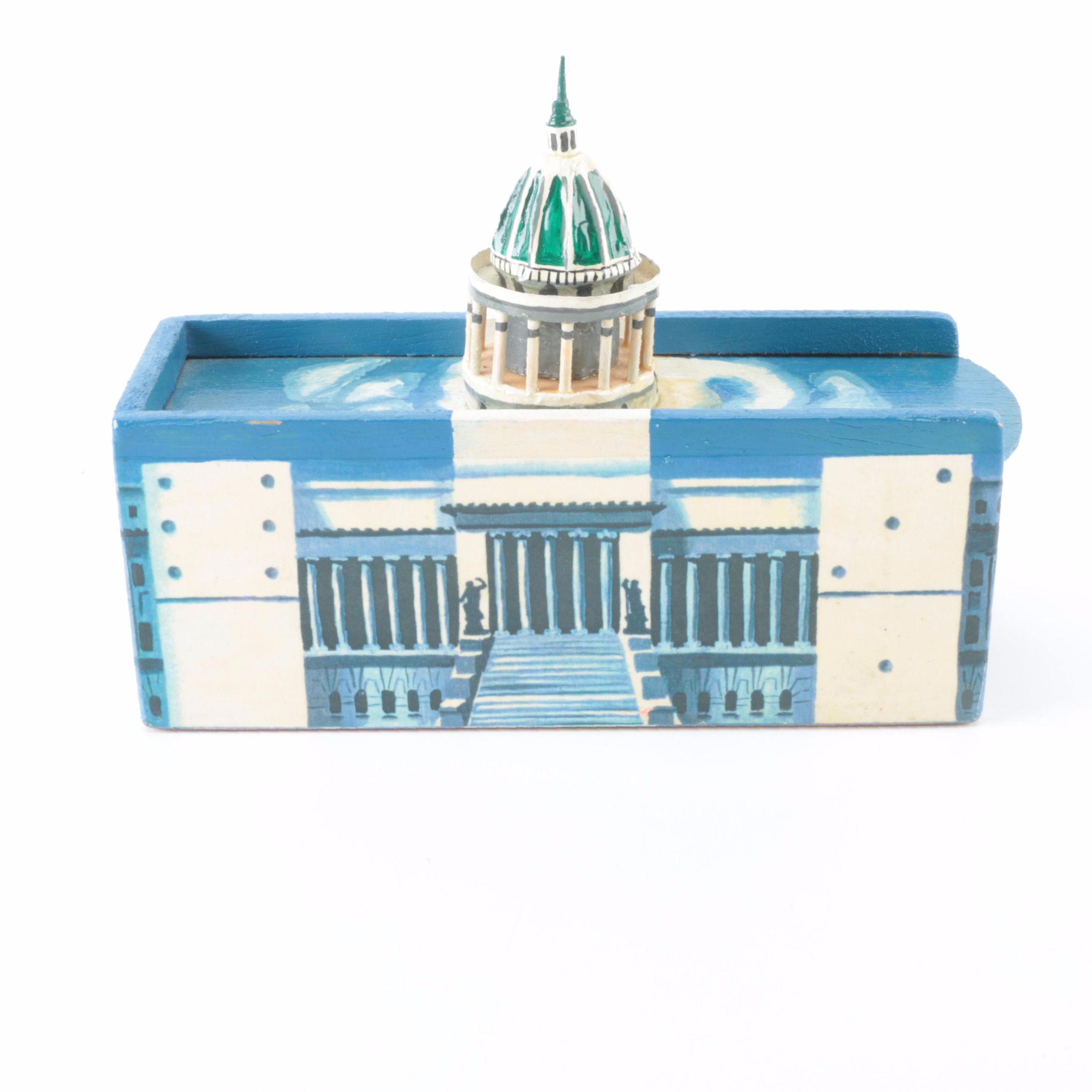 El Capitolio Pattern Wooden Dominoes Box with Dominoes