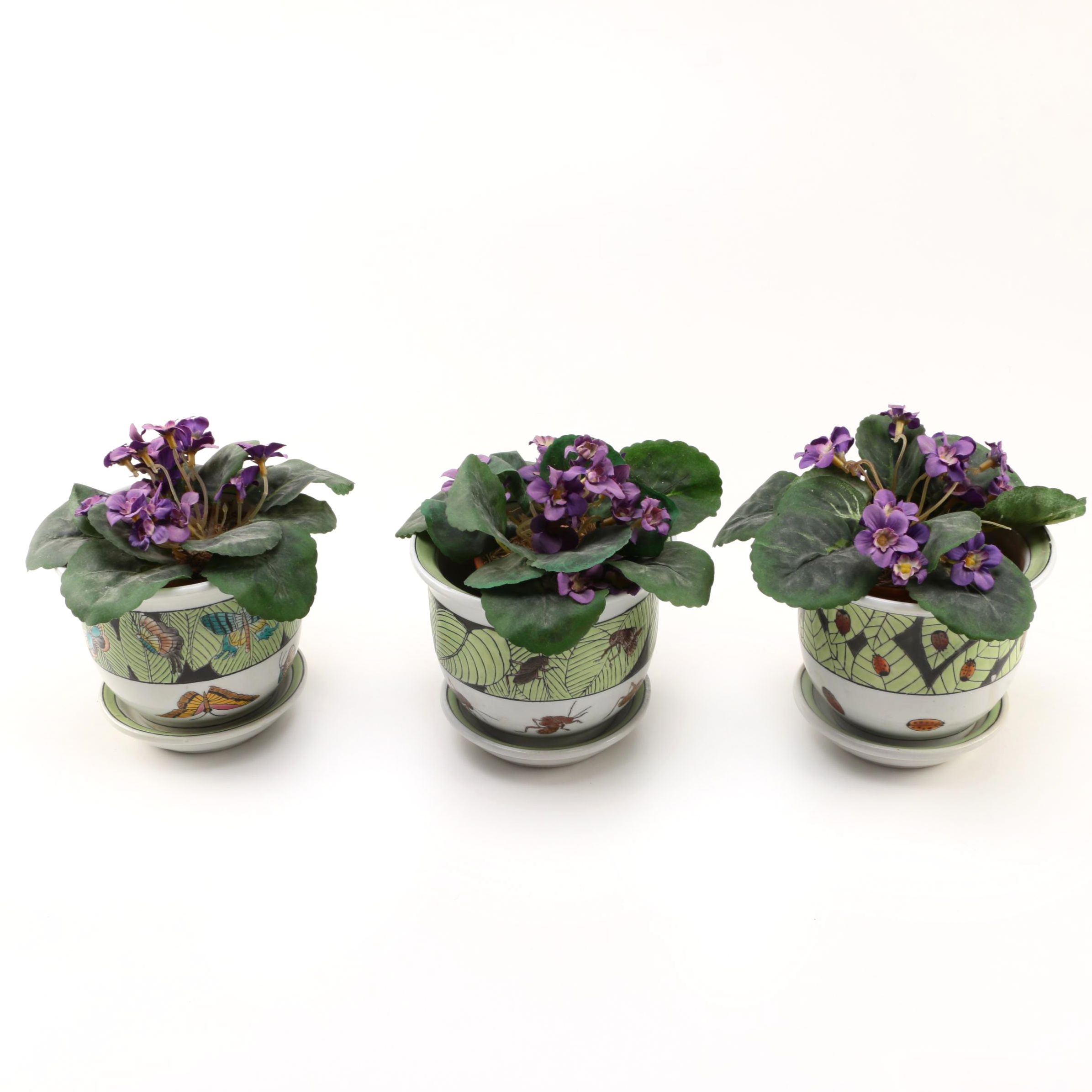 Collection of Faux Violets in Decorative Pots