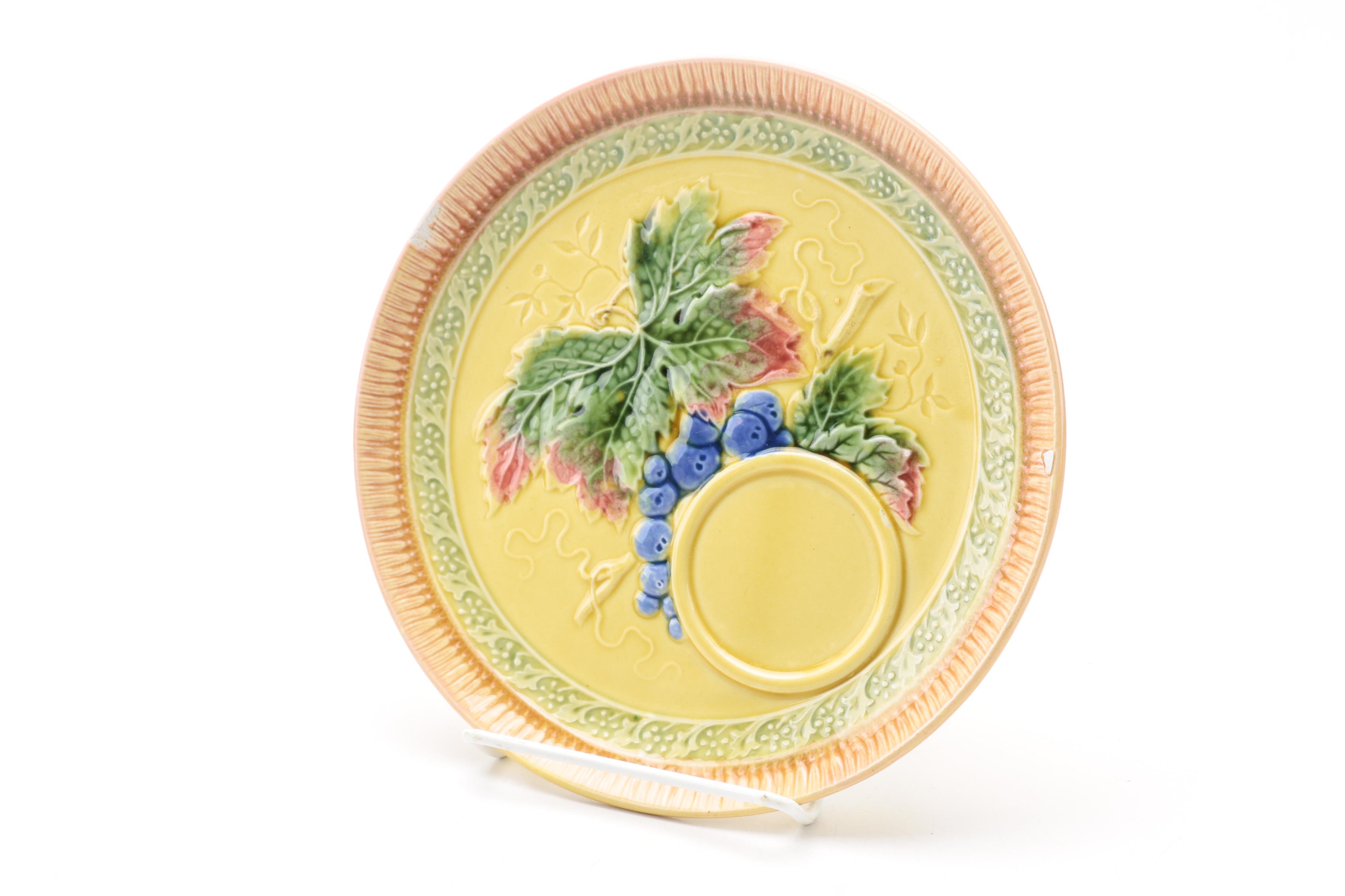 German Majolica Black Forest Art Pottery Luncheon Plates and Cups