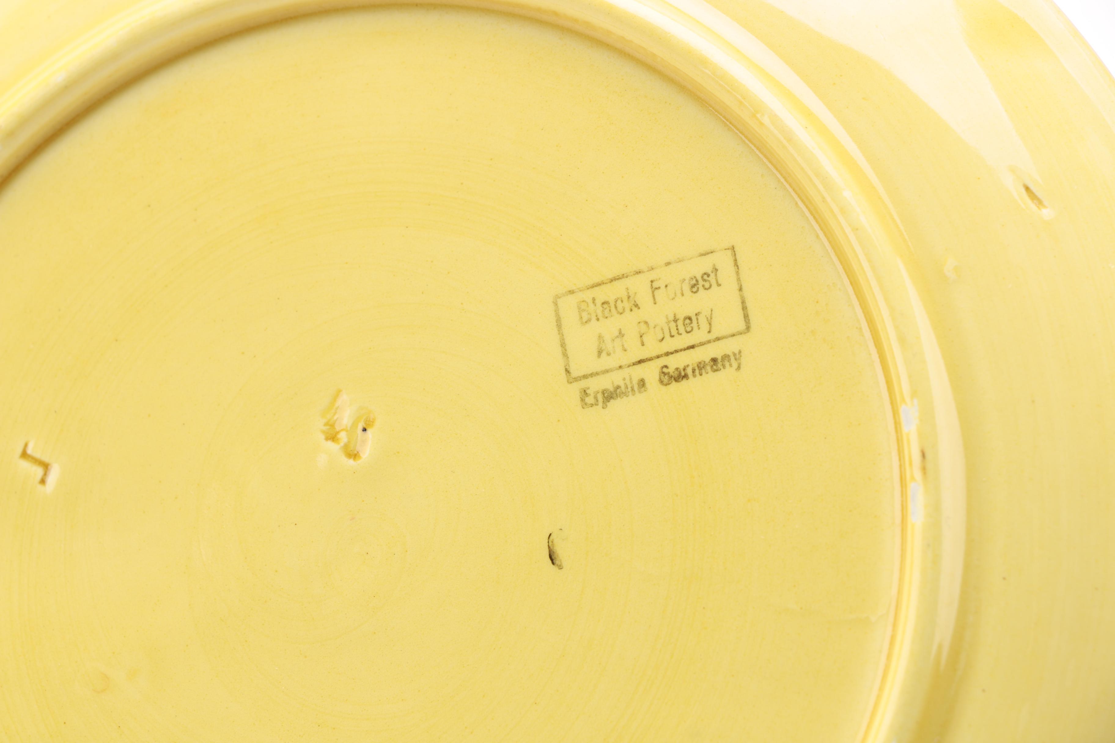 German Majolica Black Forest Art Pottery Luncheon Plates and Cups