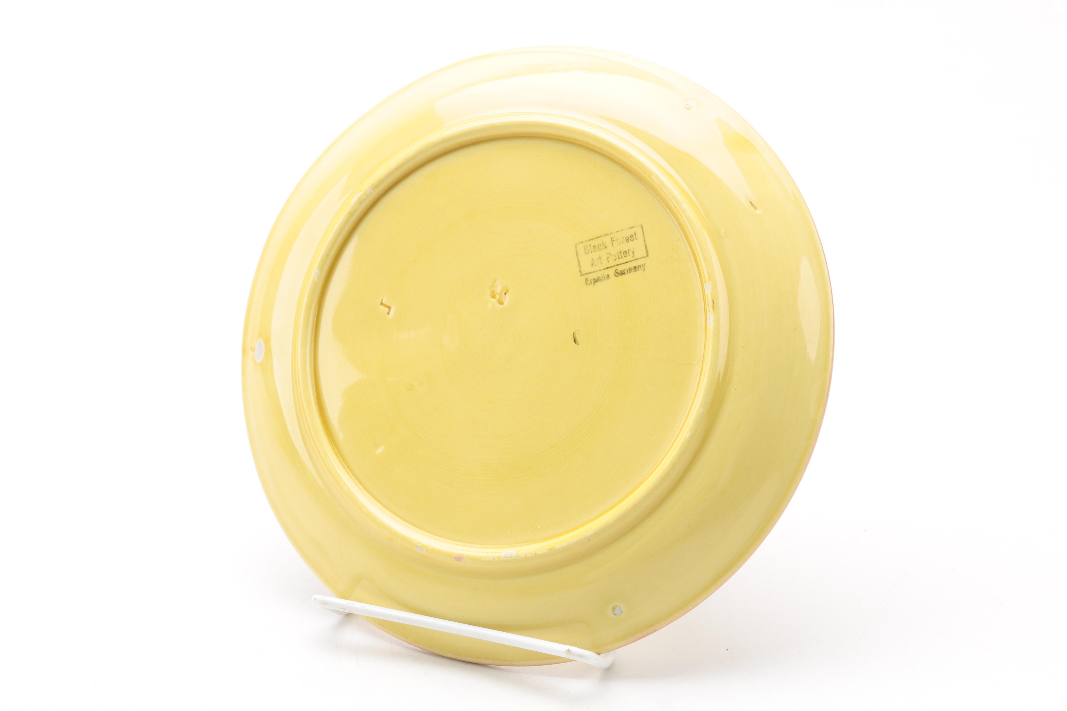 German Majolica Black Forest Art Pottery Luncheon Plates and Cups