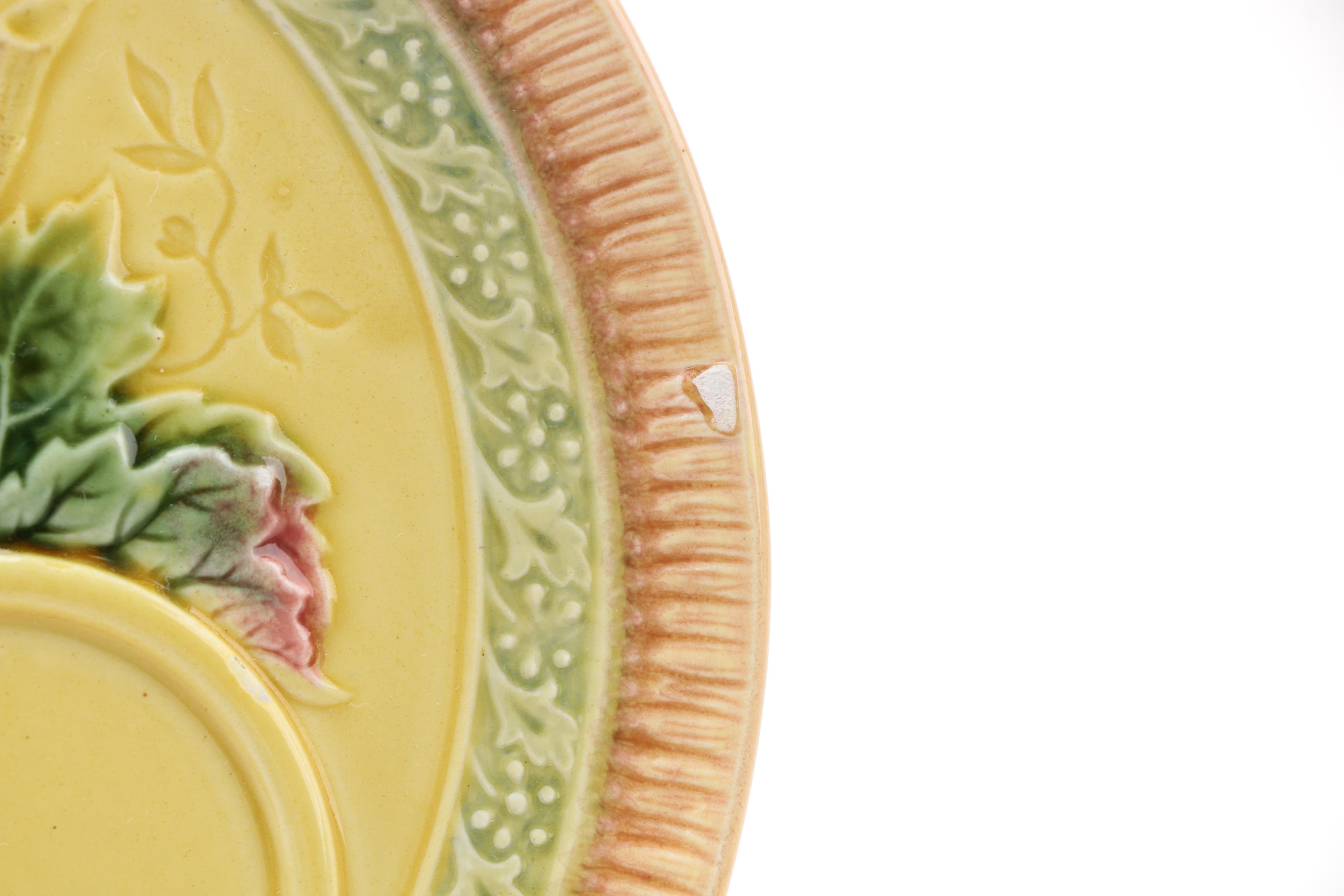 German Majolica Black Forest Art Pottery Luncheon Plates and Cups