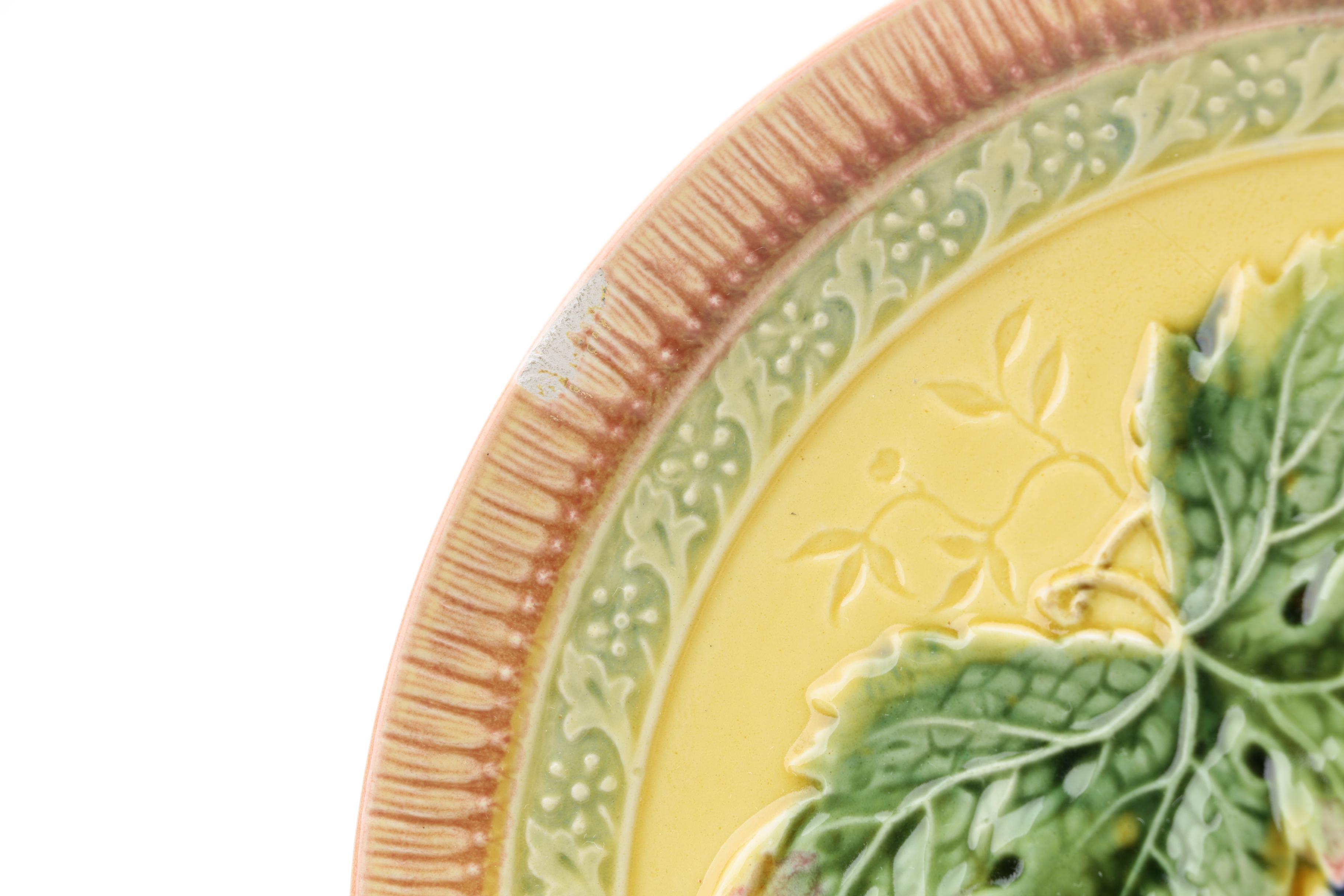 German Majolica Black Forest Art Pottery Luncheon Plates and Cups