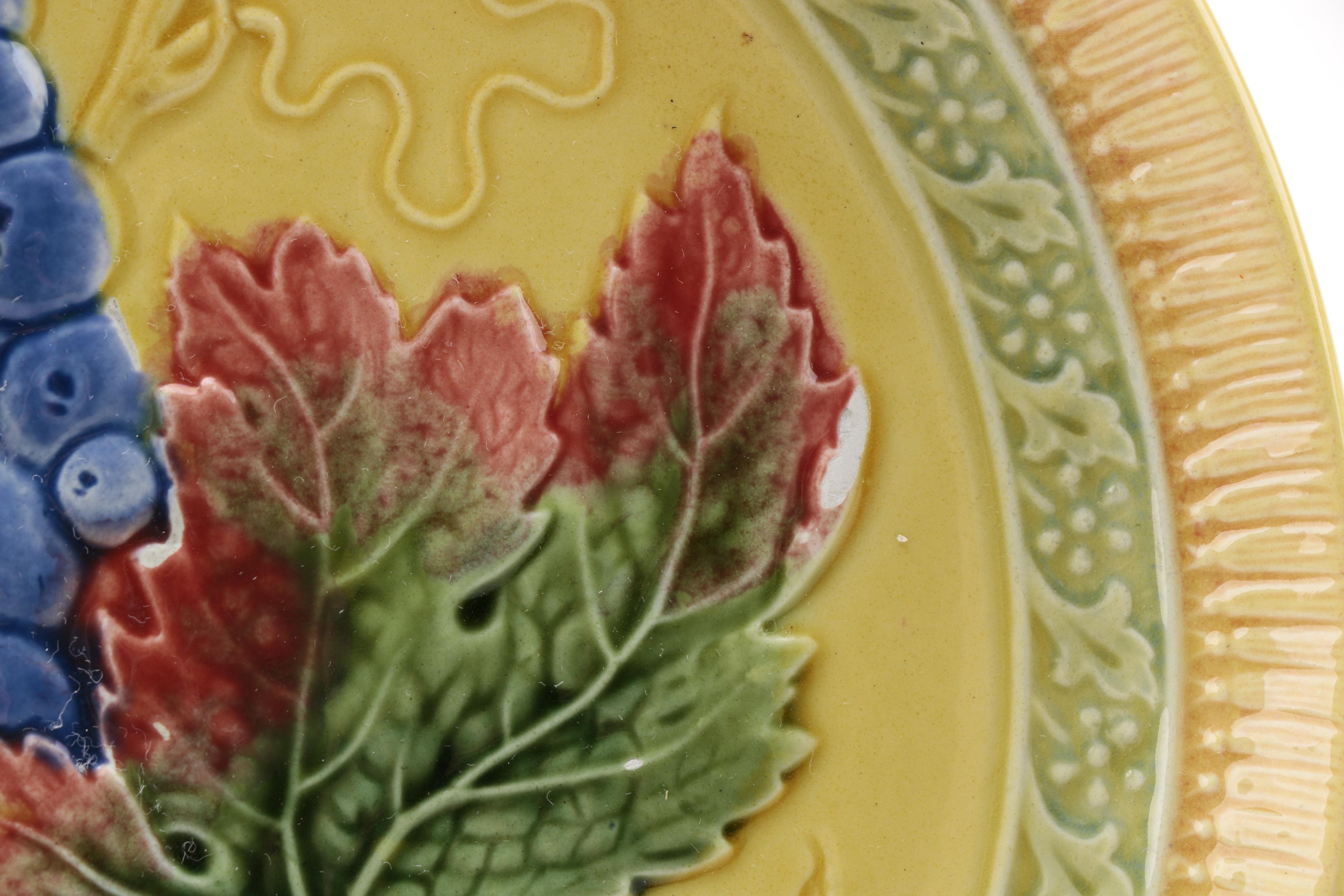 German Majolica Black Forest Art Pottery Luncheon Plates and Cups