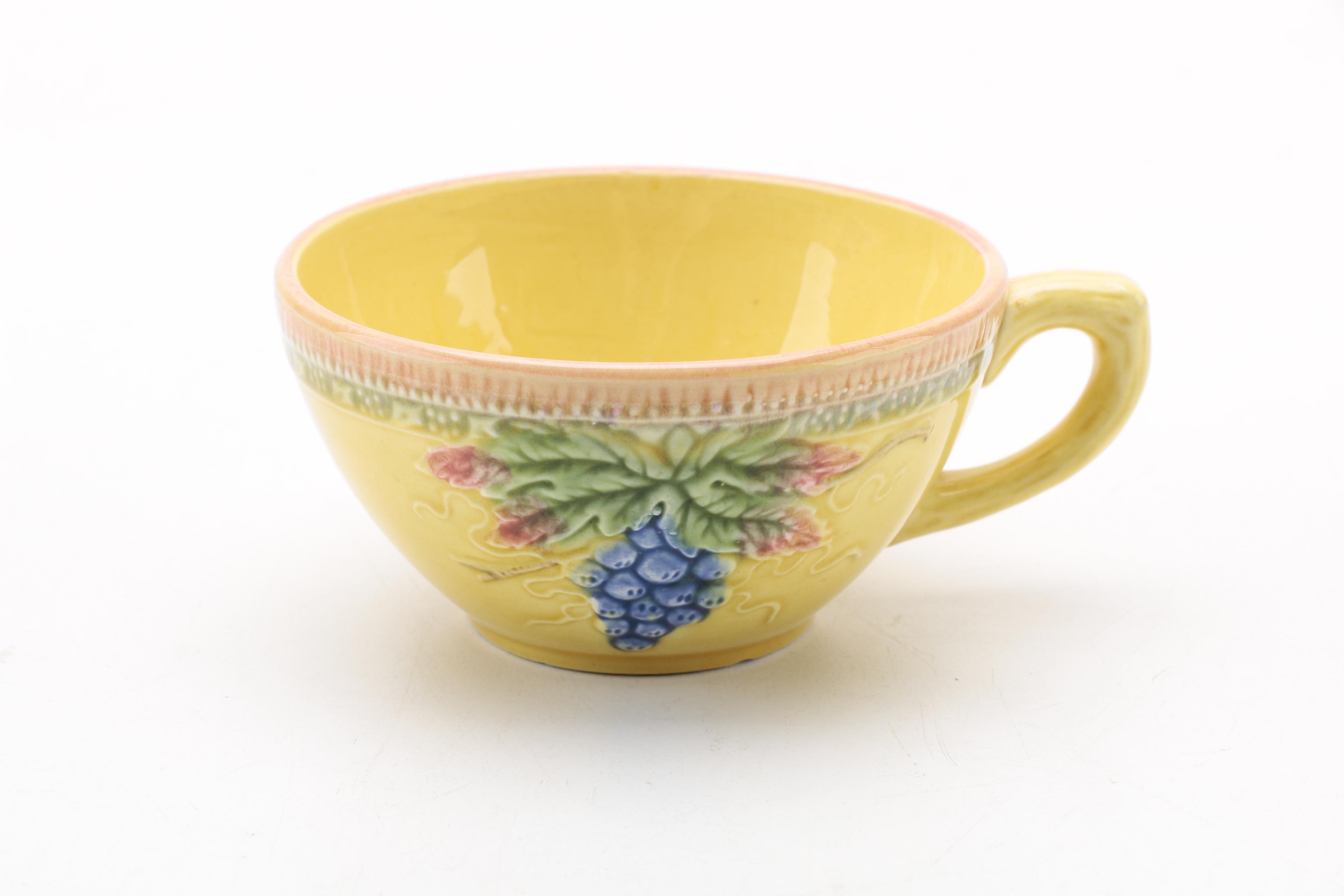 German Majolica Black Forest Art Pottery Luncheon Plates and Cups