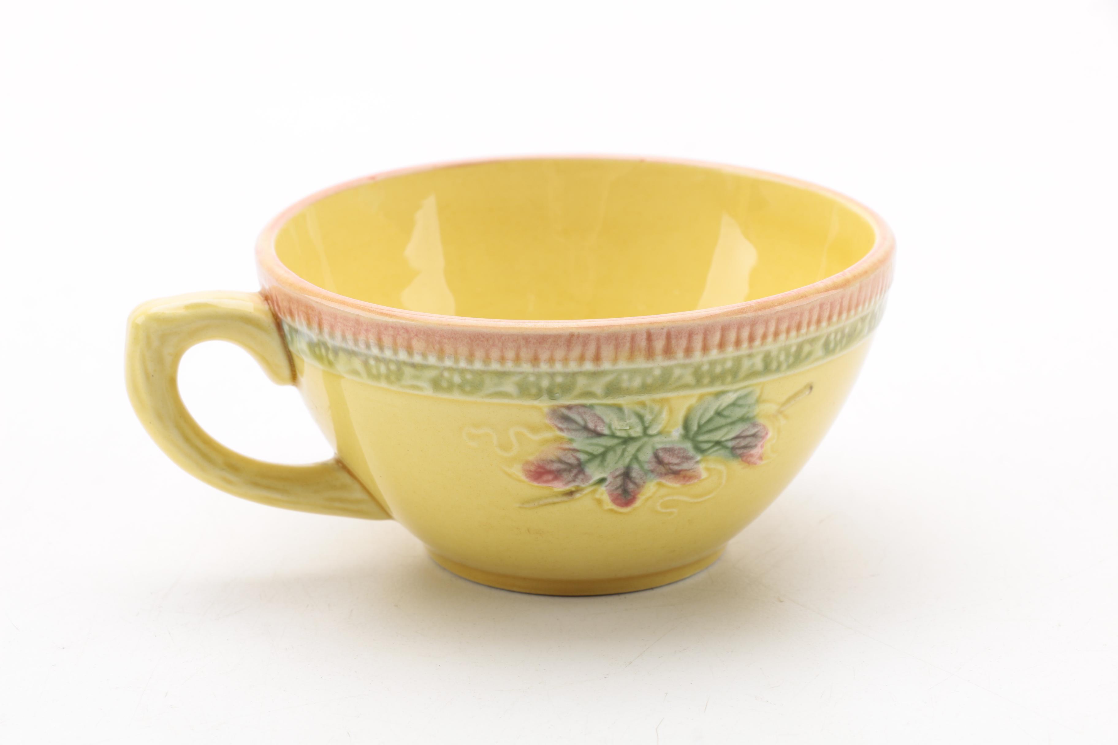 German Majolica Black Forest Art Pottery Luncheon Plates and Cups