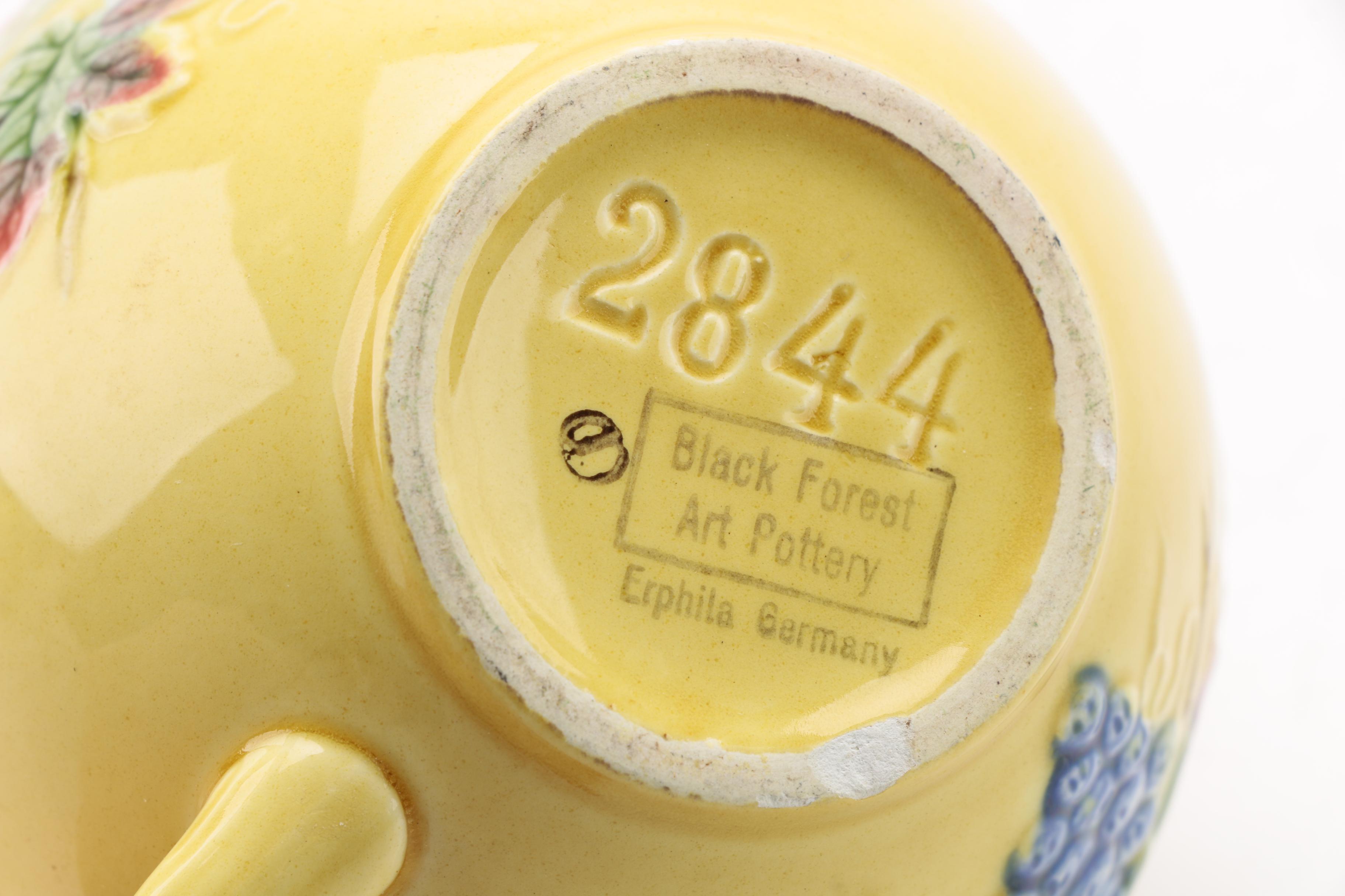 German Majolica Black Forest Art Pottery Luncheon Plates and Cups