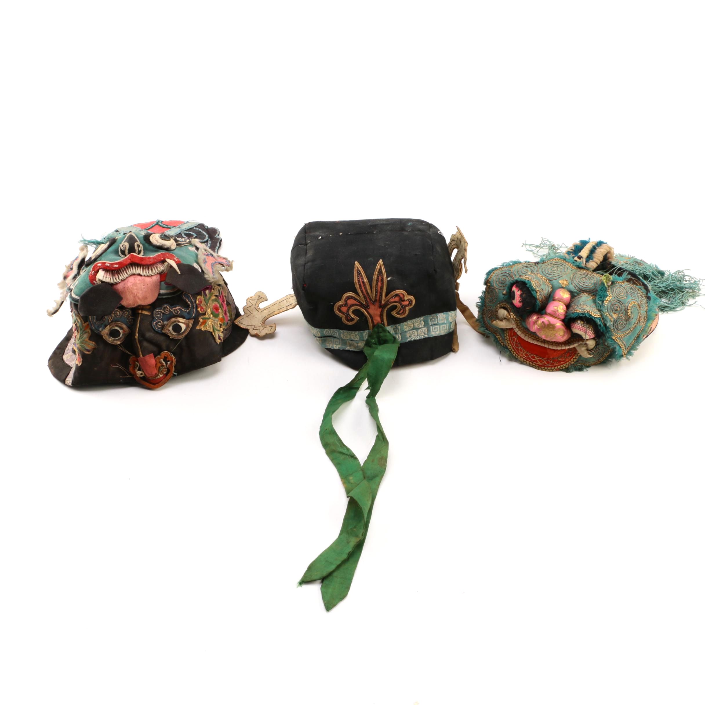 Children's Vintage Chinese Double Faced Hats with Stands