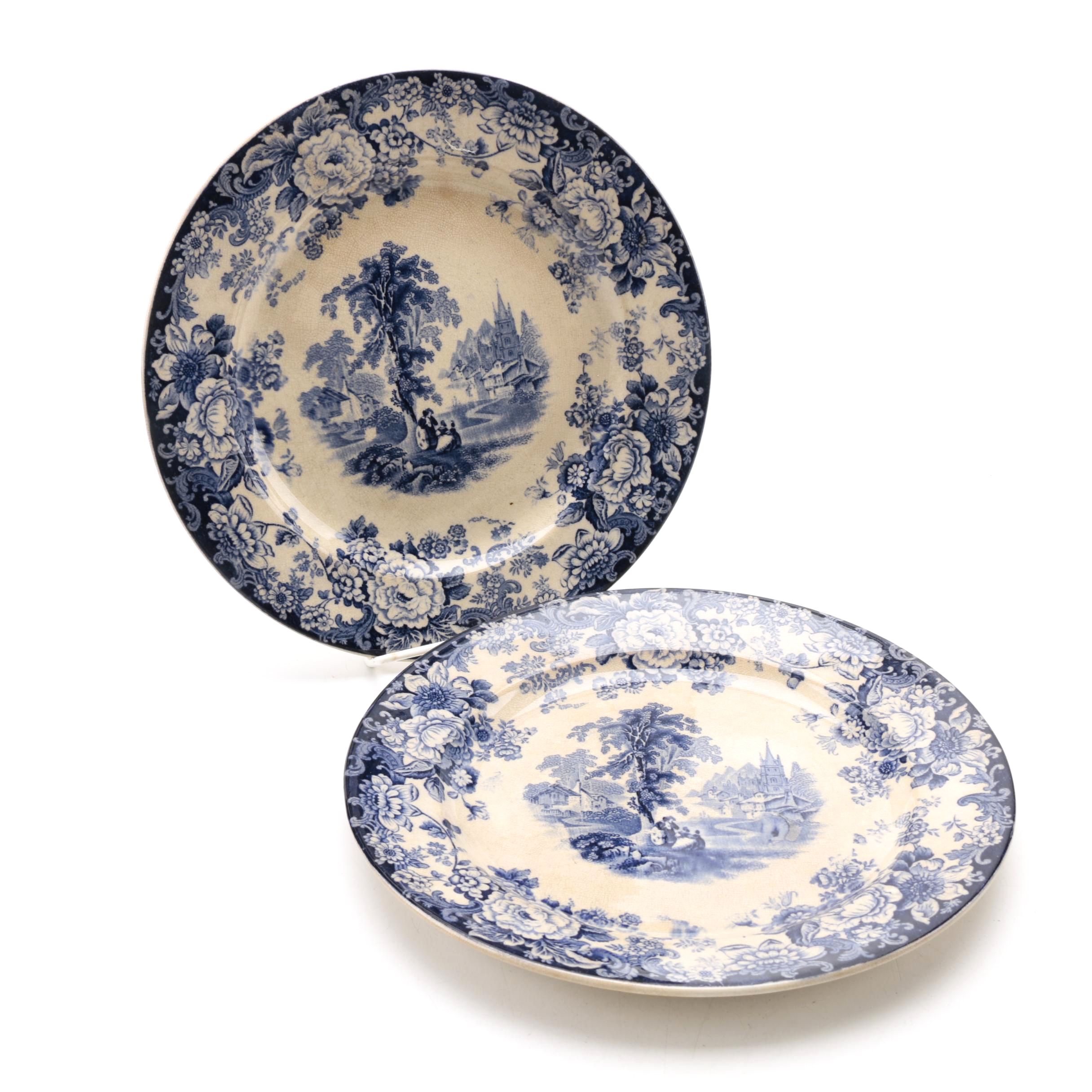 Allerton's "Kenilworth" Blue Transferware Plates