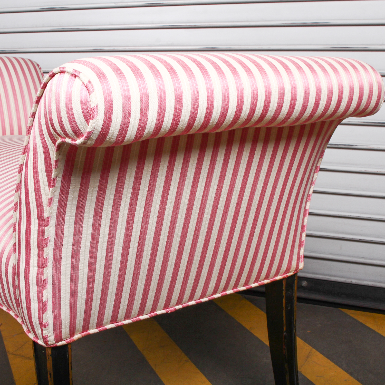 Vintage Pink and White Striped Settee Bench
