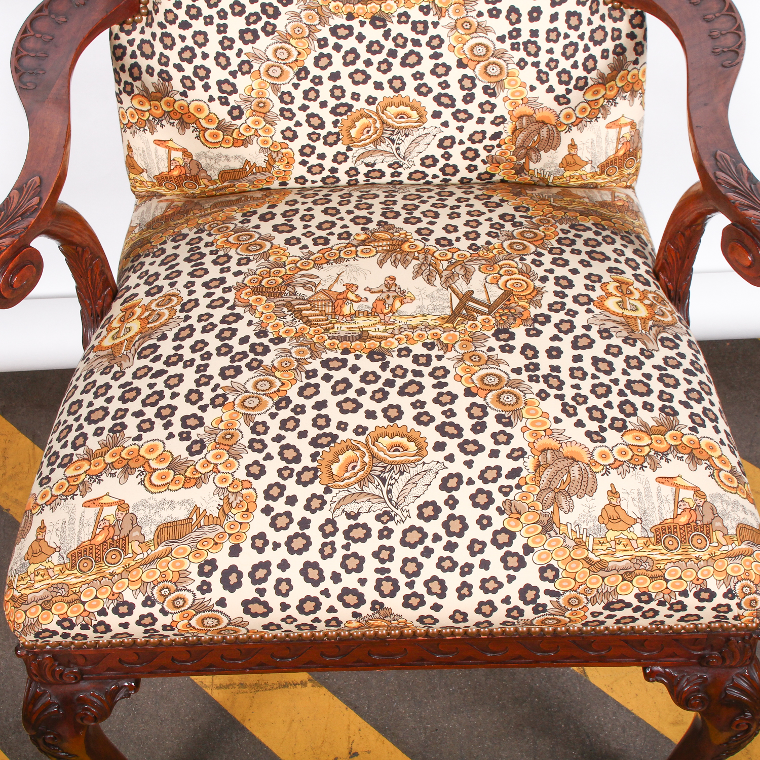 Vintage Asian Inspired Arm Chair with Decorative Carving