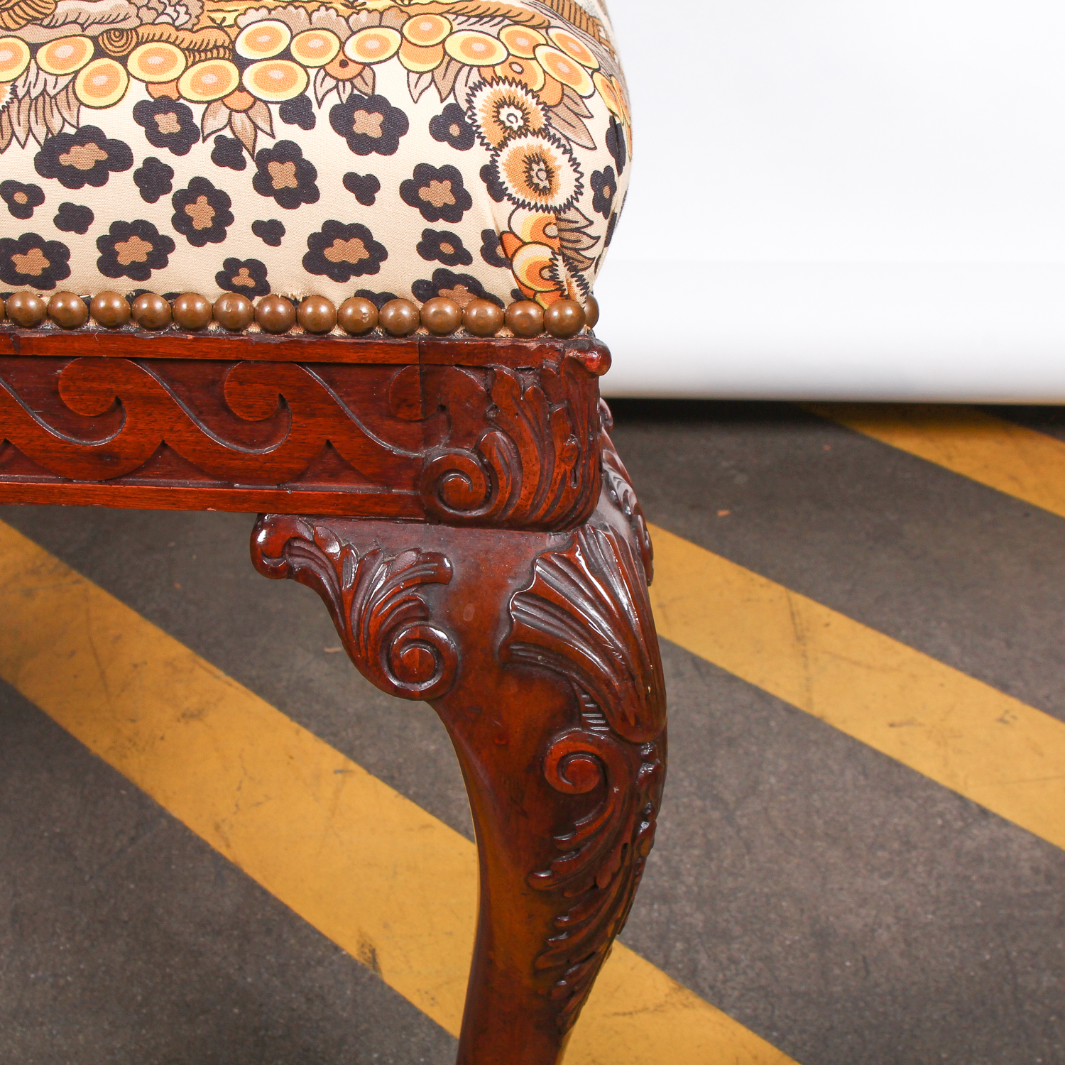 Vintage Asian Inspired Arm Chair with Decorative Carving