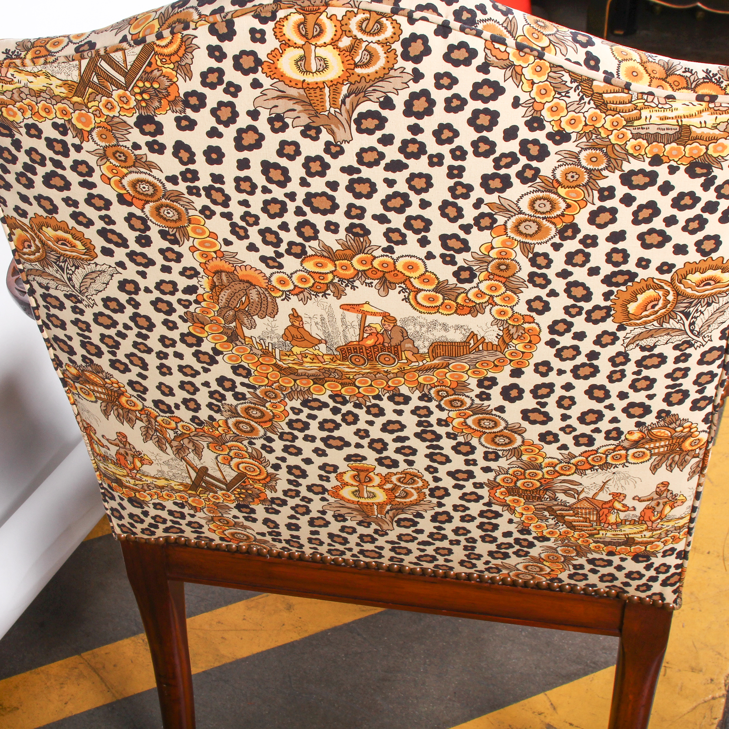 Vintage Asian Inspired Arm Chair with Decorative Carving