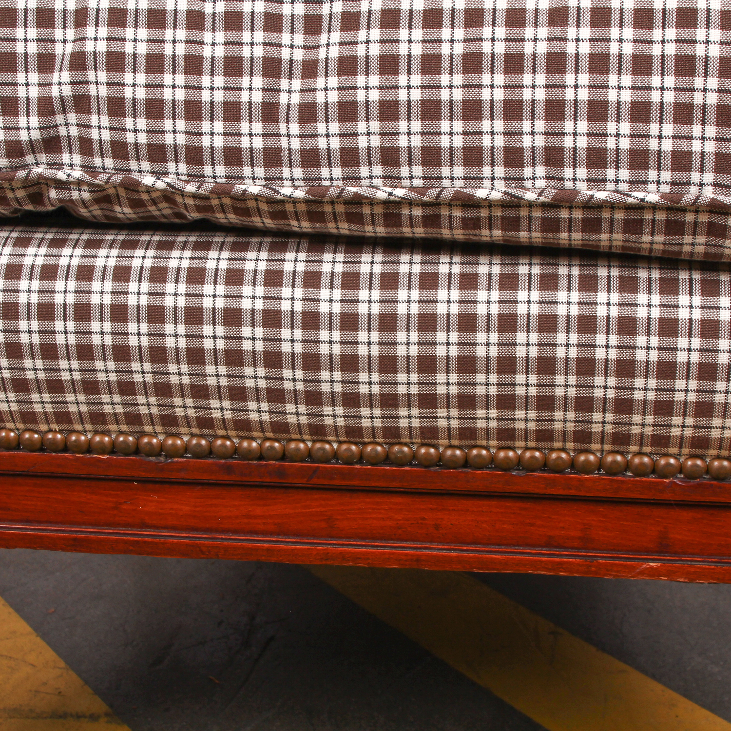 Vintage Brown Plaid Arm Chair with Rivet Detailing