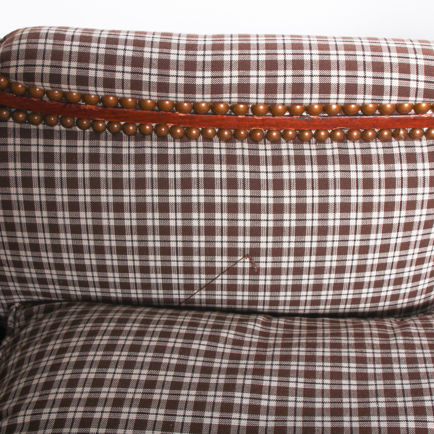 Vintage Brown Plaid Arm Chair with Rivet Detailing