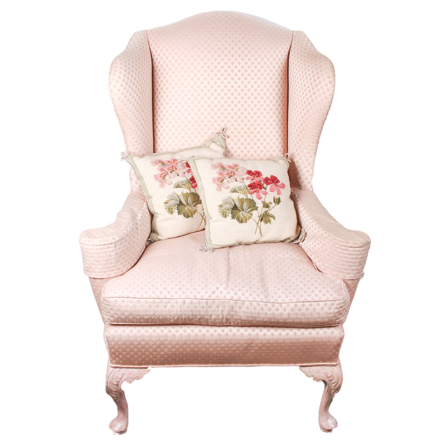 Vintage Pink Wingback Chair with Carved Feet
