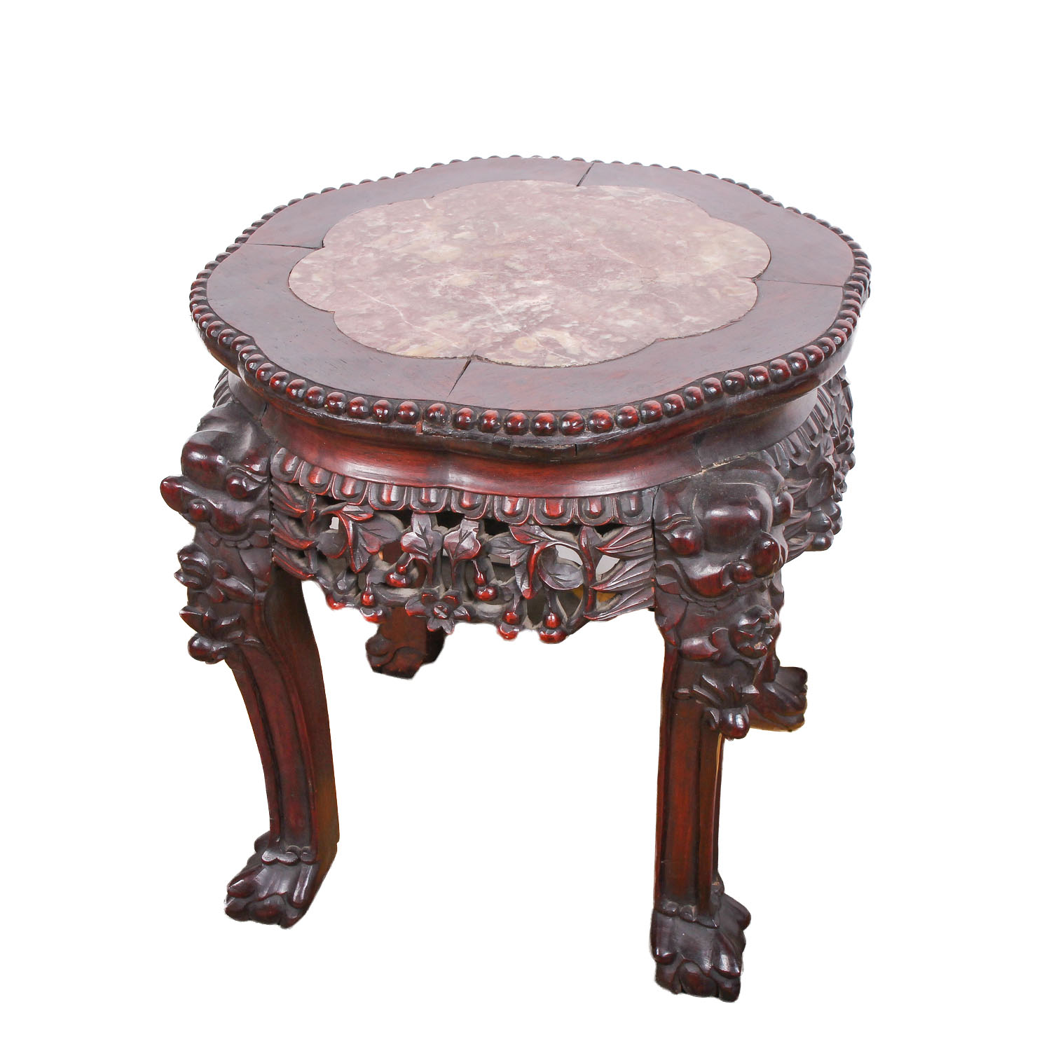 Vintage Chinese Inspired Carved Hardwood Stand with Marble Top