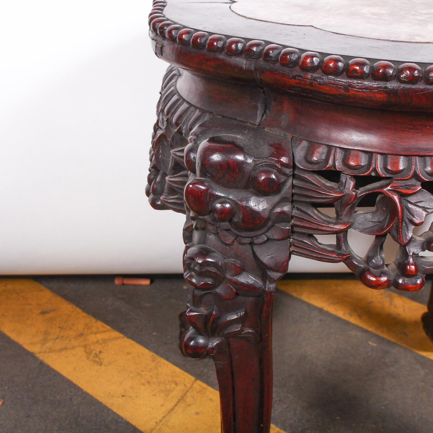 Vintage Chinese Inspired Carved Hardwood Stand with Marble Top
