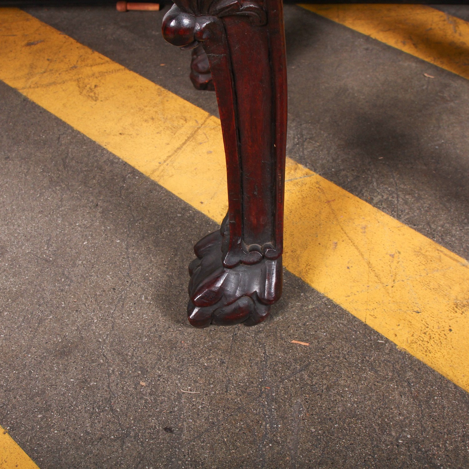 Vintage Chinese Inspired Carved Hardwood Stand with Marble Top
