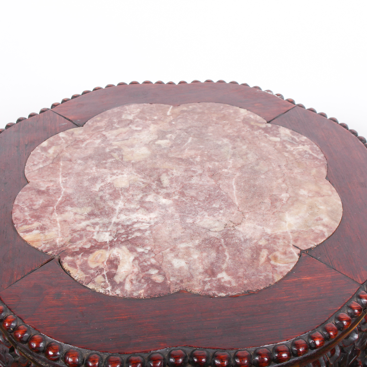 Vintage Chinese Inspired Carved Hardwood Stand with Marble Top
