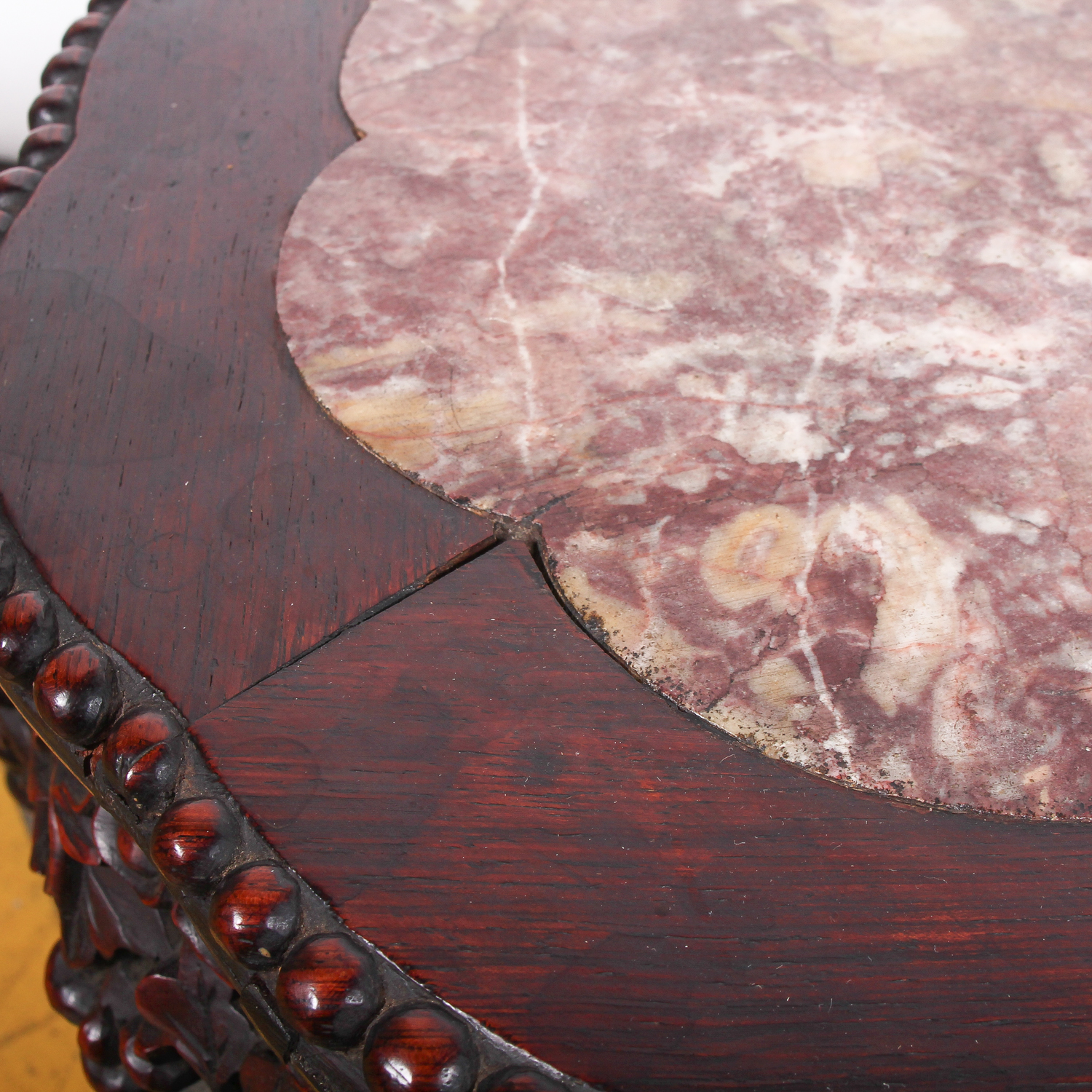 Vintage Chinese Inspired Carved Hardwood Stand with Marble Top