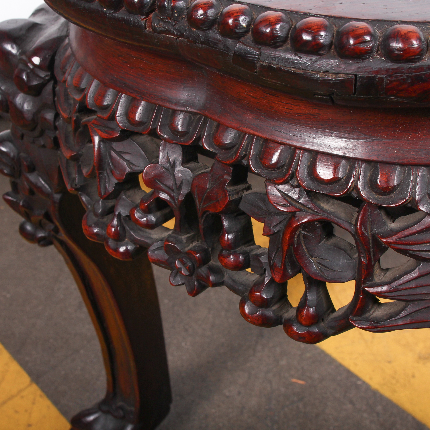 Vintage Chinese Inspired Carved Hardwood Stand with Marble Top