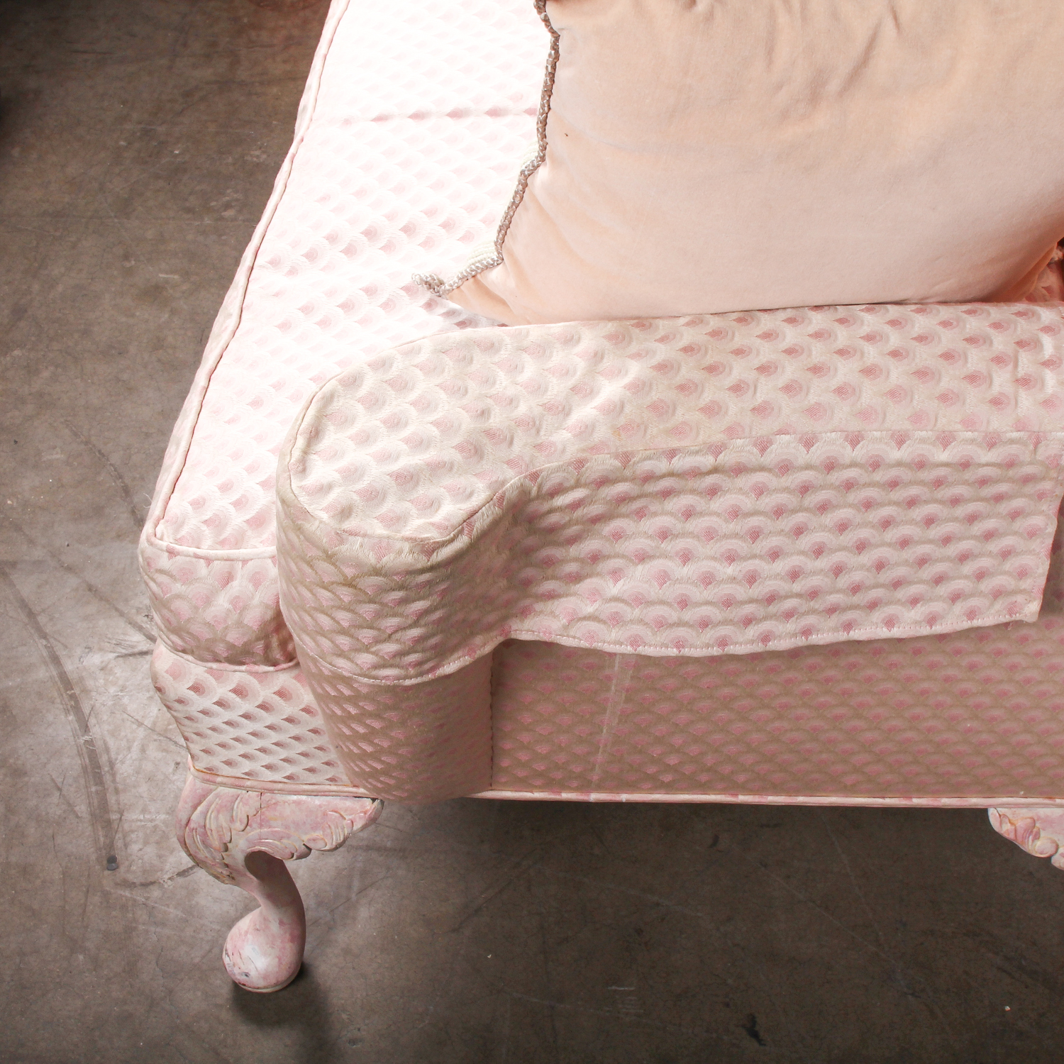 Vintage Pink Wingback Chair with Carved Feet