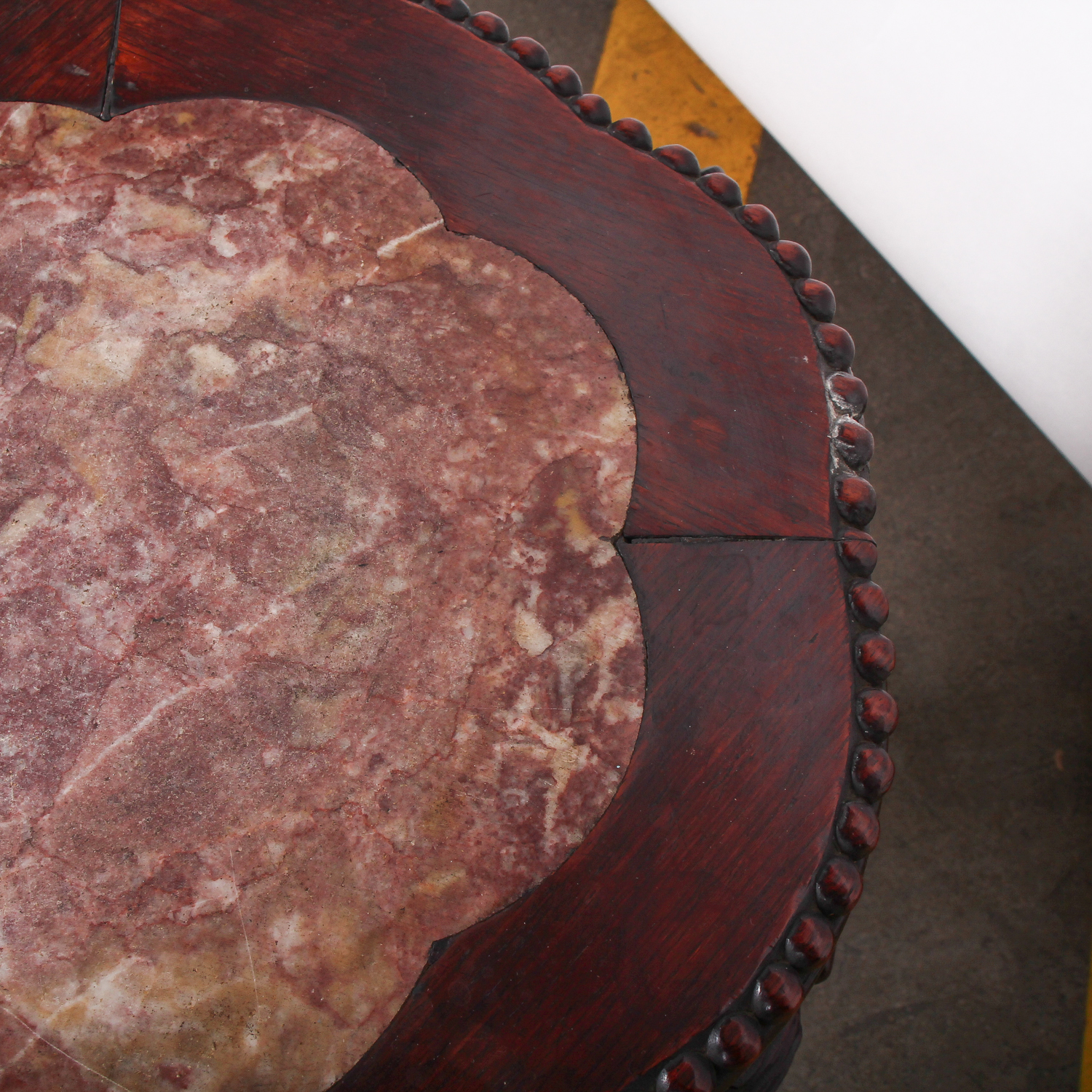 Vintage Chinese Inspired Carved Hardwood Stand with Marble Top