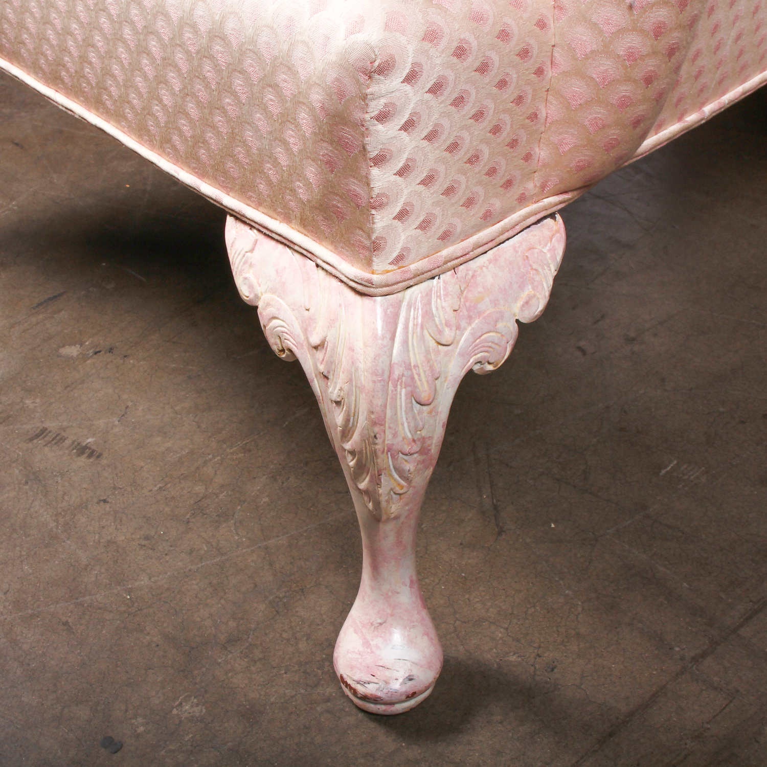Vintage Pink Wingback Chair with Carved Feet