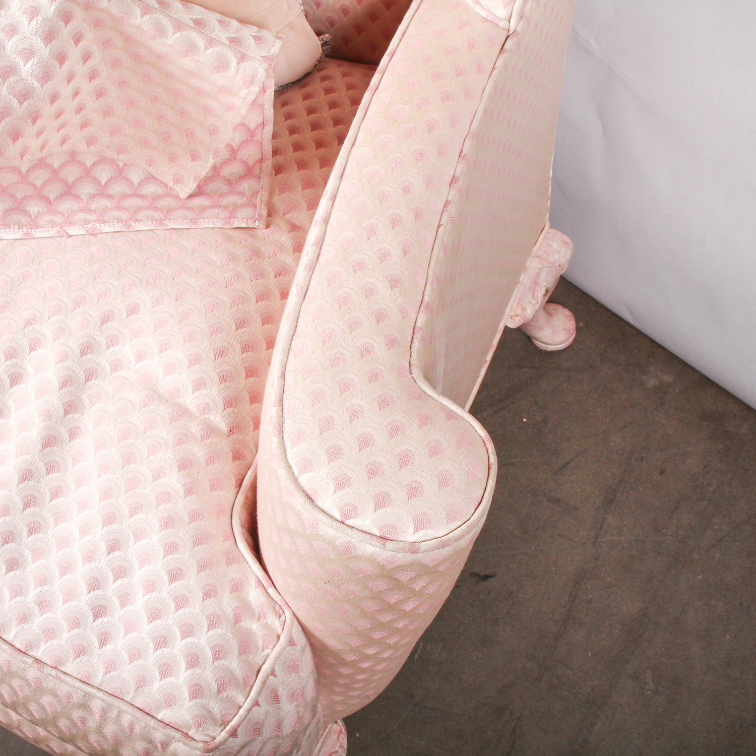 Vintage Pink Wingback Chair with Carved Feet