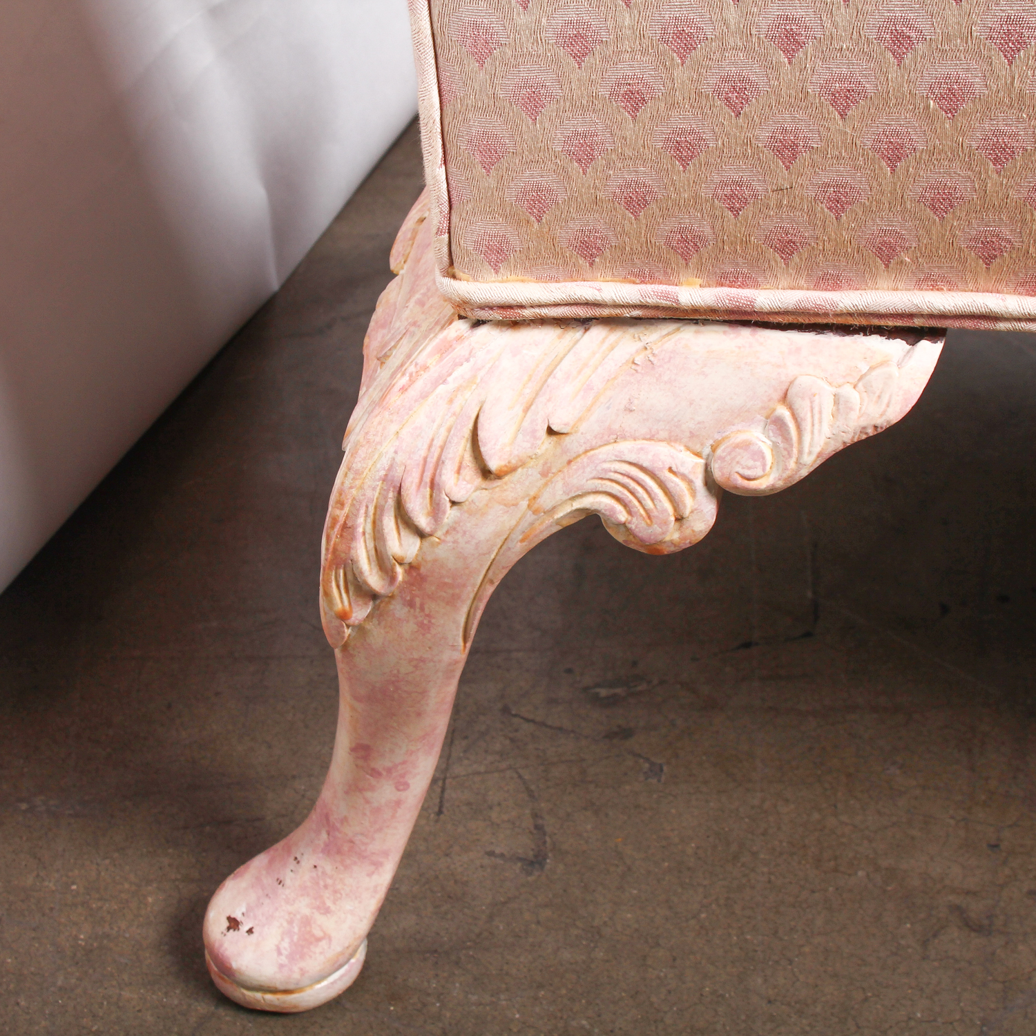 Vintage Pink Wingback Chair with Carved Feet