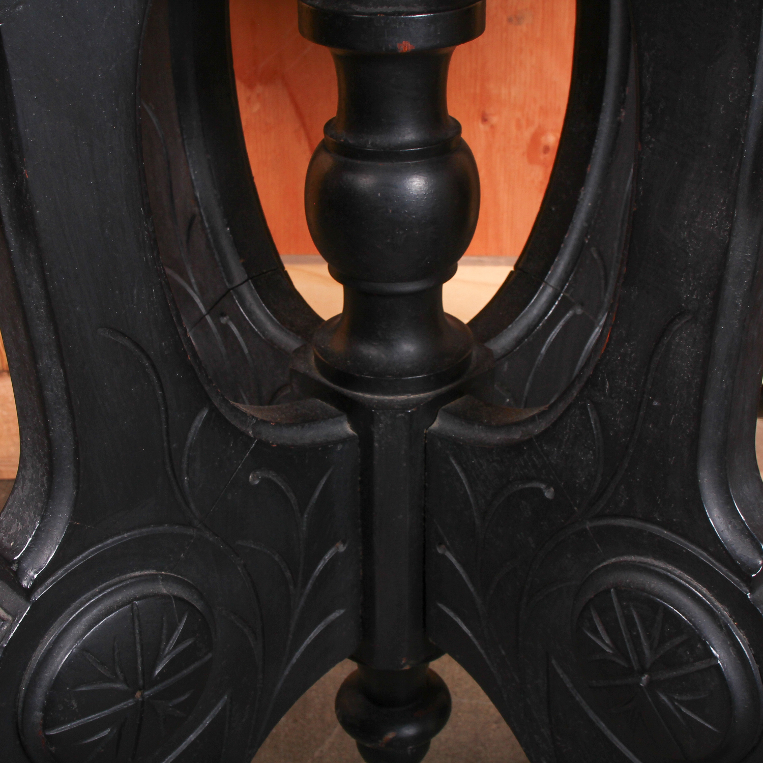 Vintage White Marble Top Table with Black Scroll Detail Wooden Base
