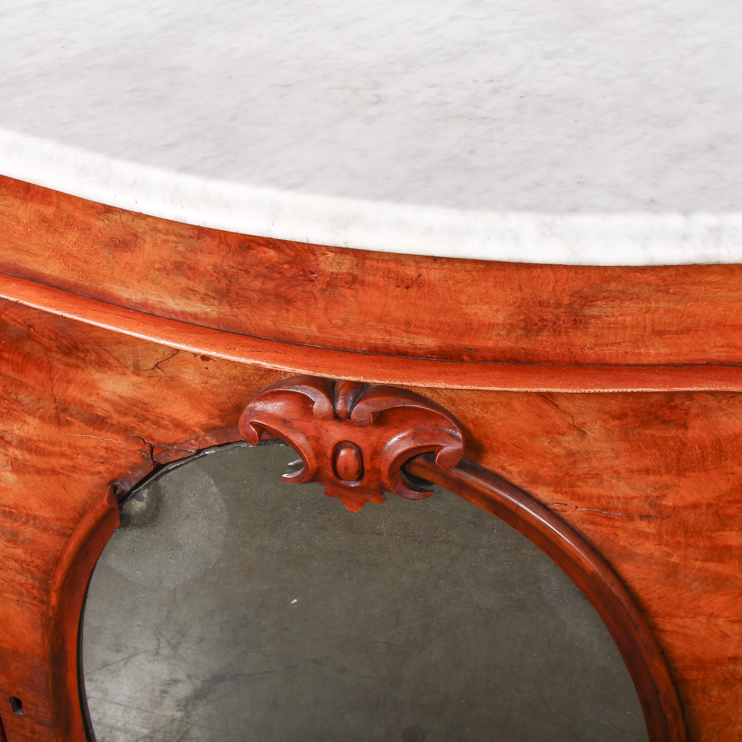 Antique Marble Top Credenza with Mirrored Front