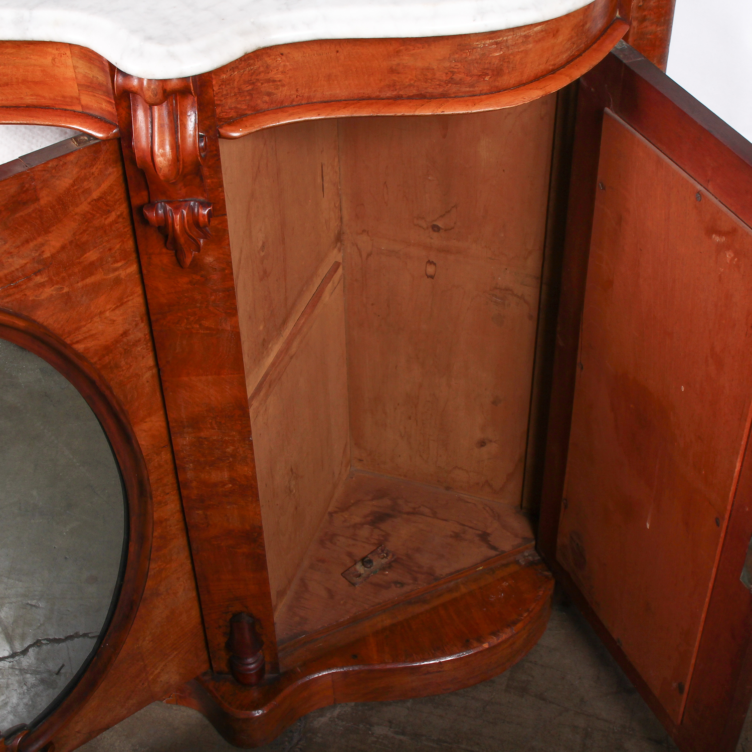 Antique Marble Top Credenza with Mirrored Front