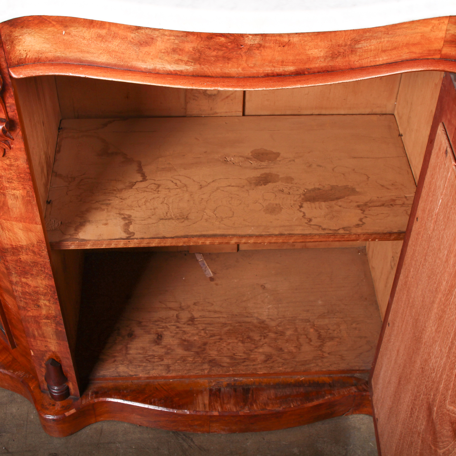 Antique Marble Top Credenza with Mirrored Front