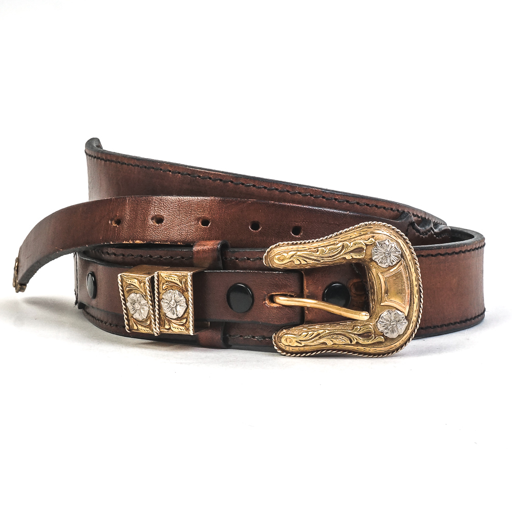 Hollands of San Angelo 14K Yellow Gold and Sterling Silver Leather Ranger Belt