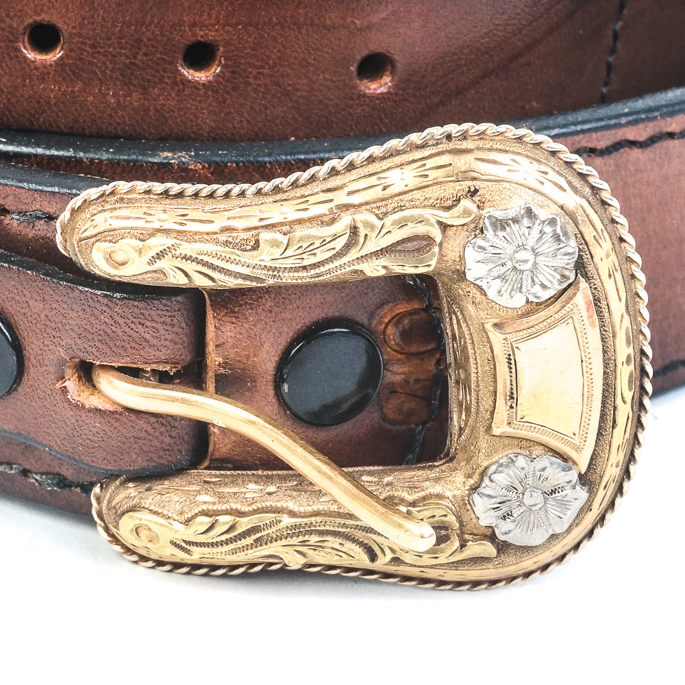 Hollands of San Angelo 14K Yellow Gold and Sterling Silver Leather Ranger Belt