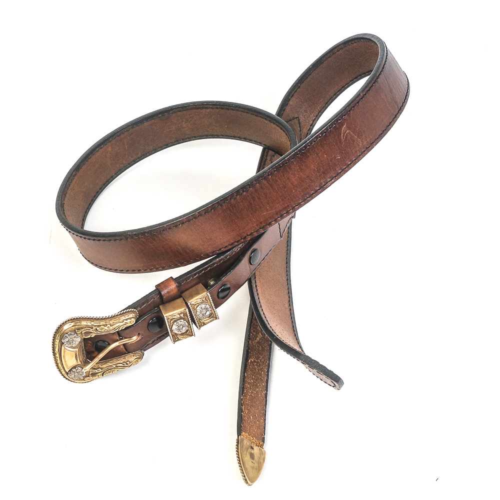 Hollands of San Angelo 14K Yellow Gold and Sterling Silver Leather Ranger Belt