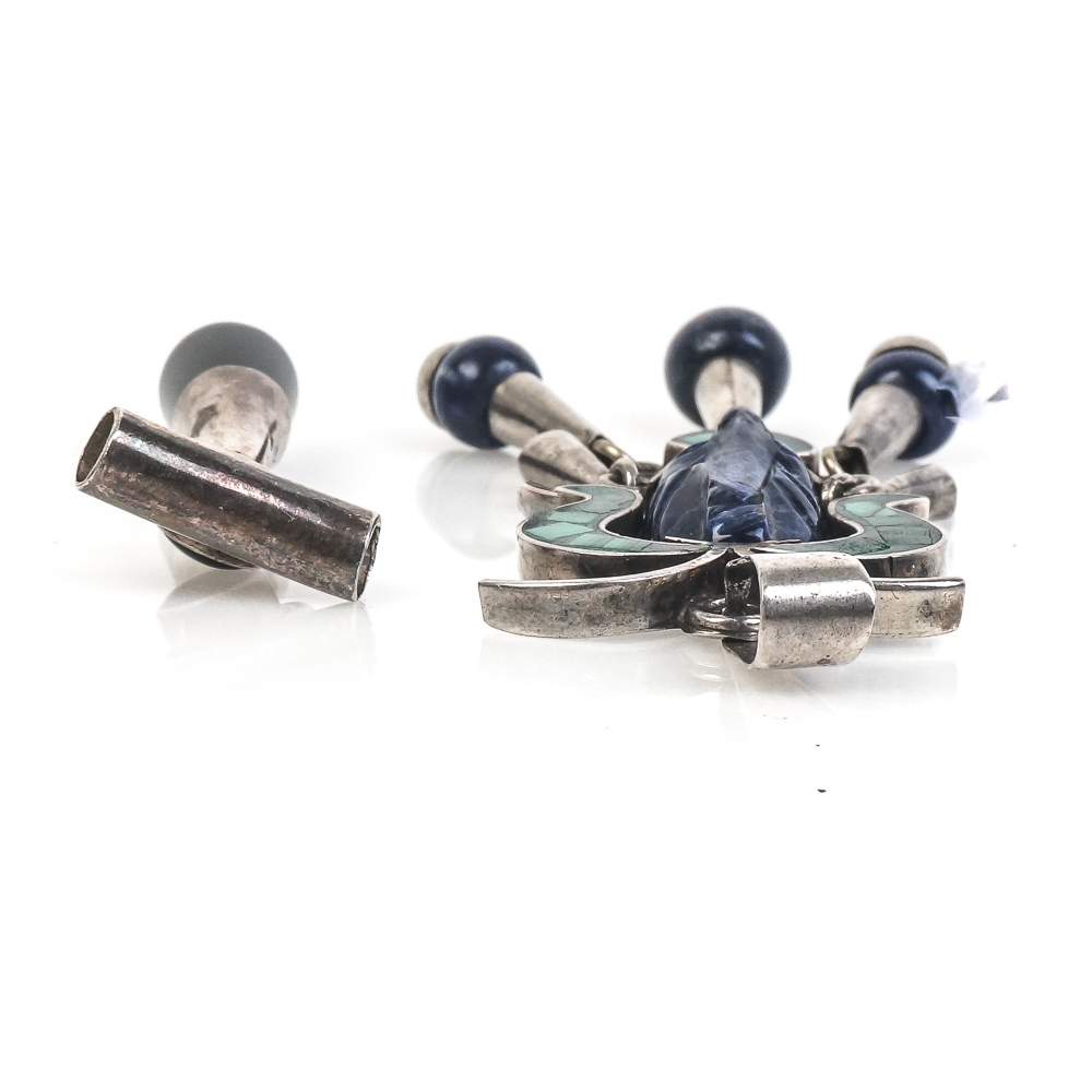 Vintage Sterling Silver and Stone Pendants Including a Mesoamerican Warrior Face